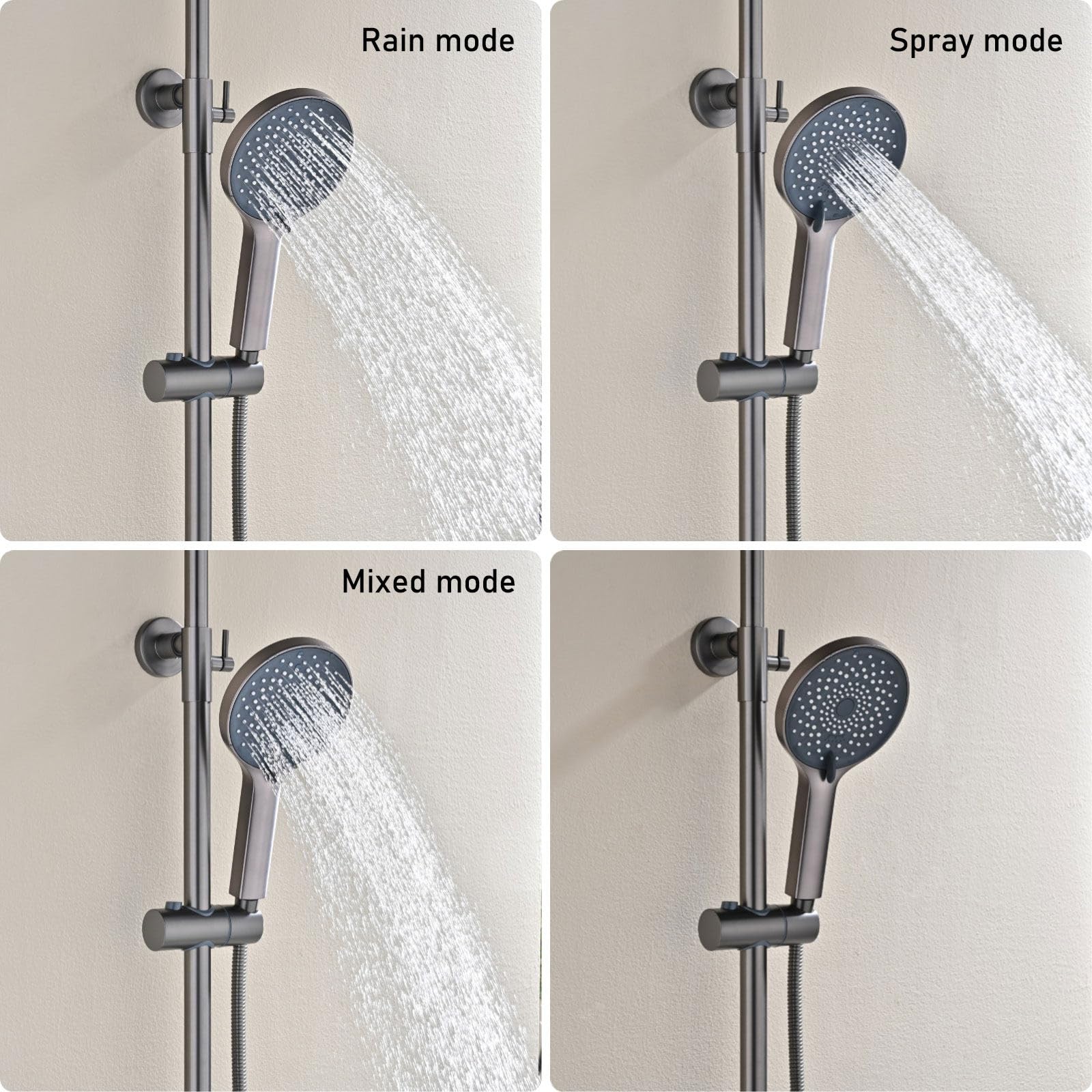 Set Doccia con Miscelatore, Design Innovativo Ingranaggi Meccanici, RSS0714 Moderno Colonna Doccia, Quadrato/Rotondo Soffione, 59A Ottone Valvola di Miscelazione, Altezza Regolabile