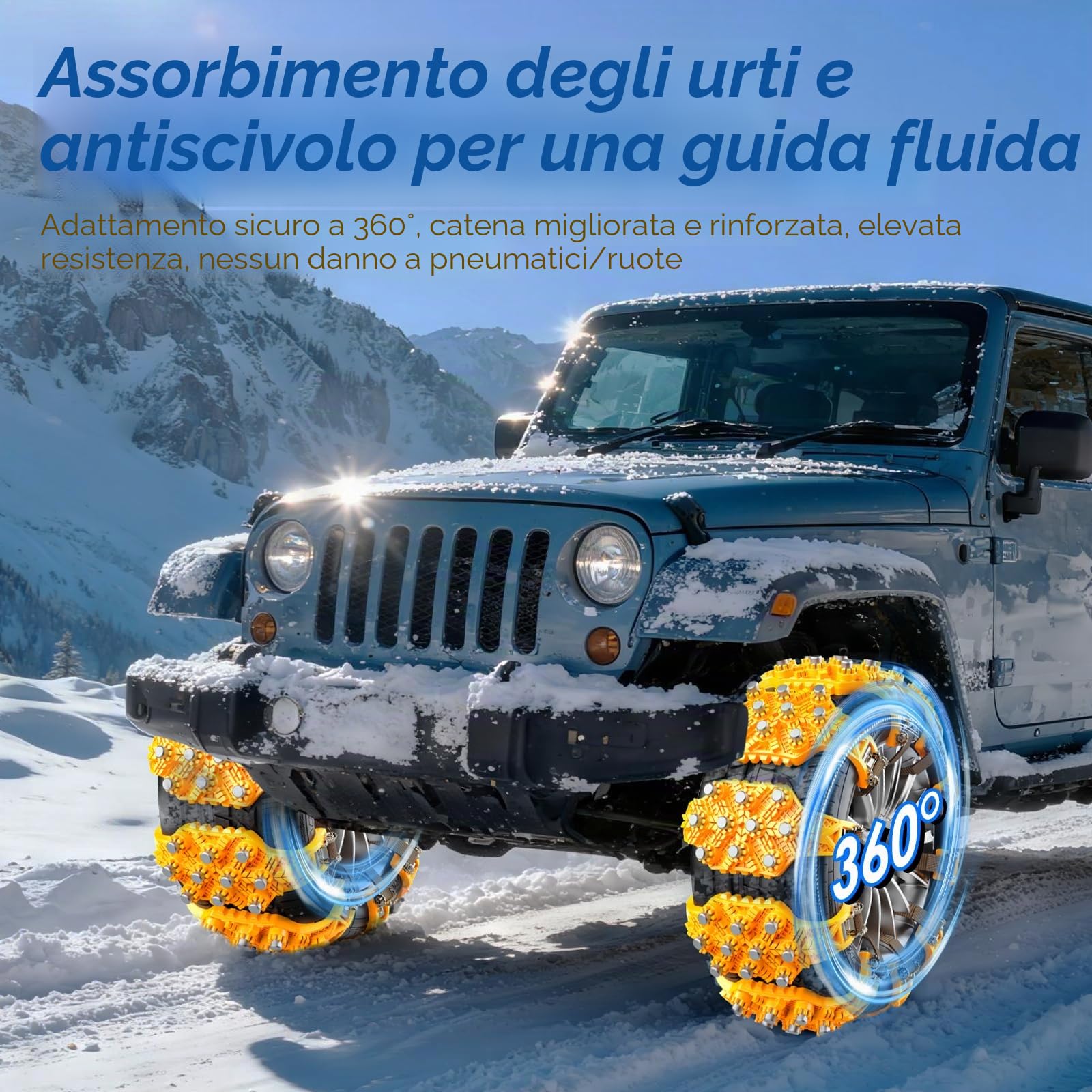 Catene da neve Oziral per pneumatici 165-255 - 8 pezzi catene antiscivolo regolabili con sgancio rapido - Include guanti e pala - per auto, furgoni, SUV su strade innevate