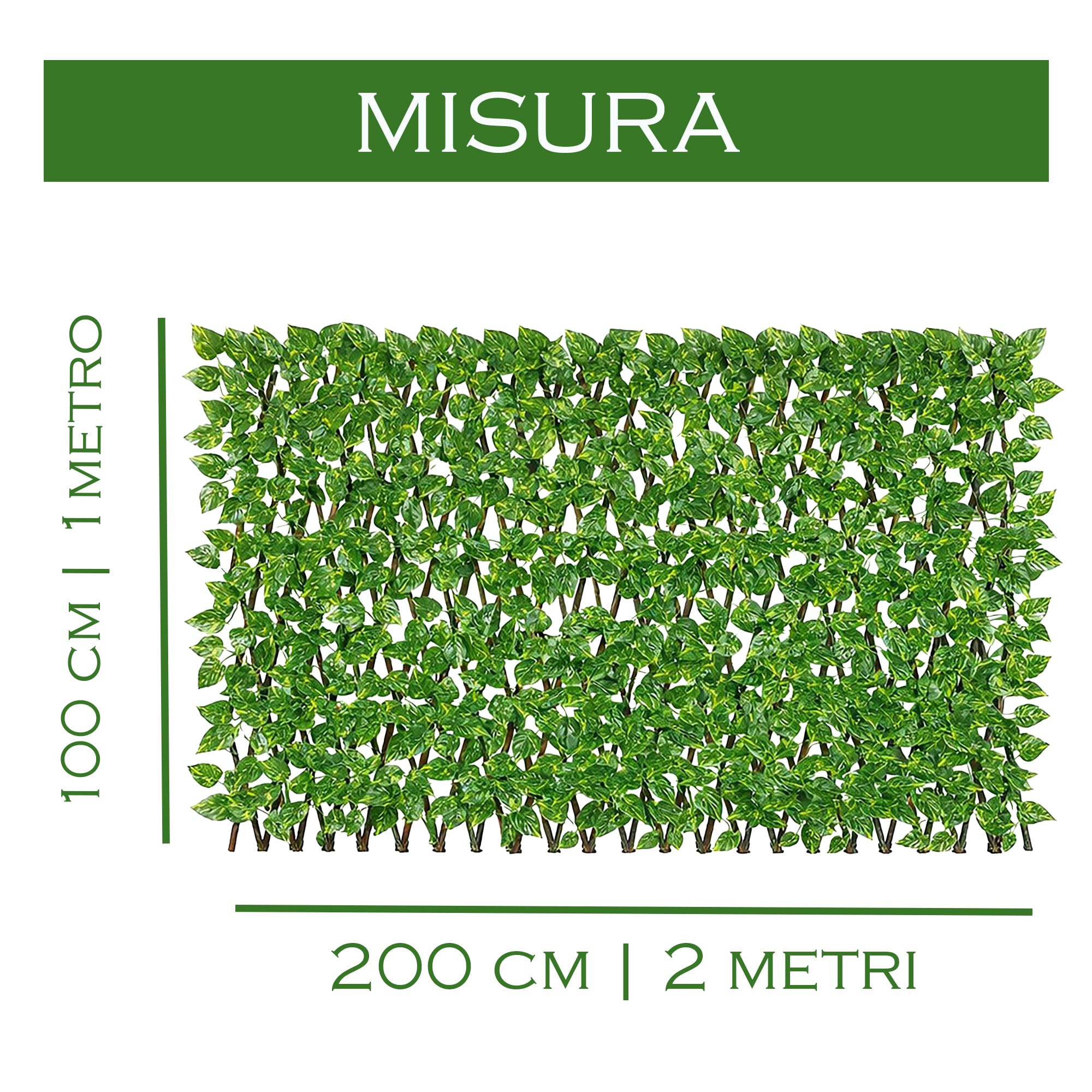 Siepe Artificiale Con Foglie Su Traliccio Estensibile in Legno Salice Divisorio Ringhiera Recinzione Edera Giardino Frangivista Ornamentale Sintetica Balcone 1x2 mt (1 Pezzo)