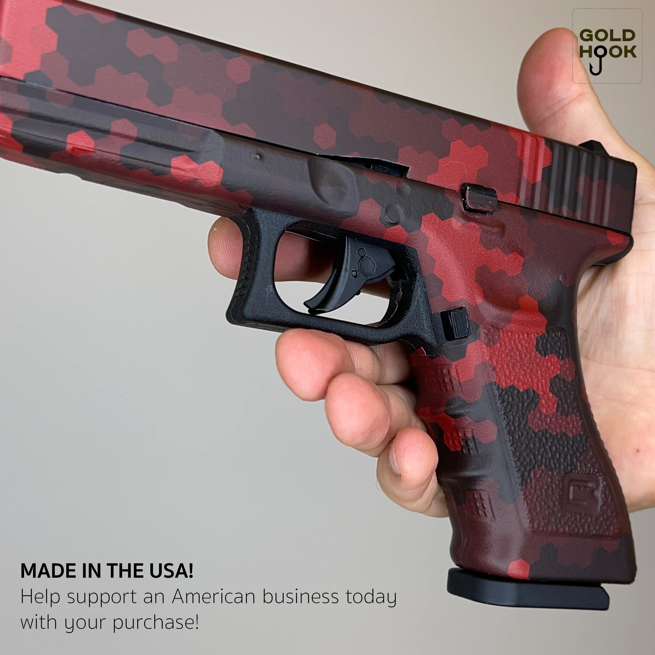 GOLD HOOK American Flag Pistol Skin - Heavy Duty Vinyl Gun Wrap Matte Finish Waterproof Made In USA