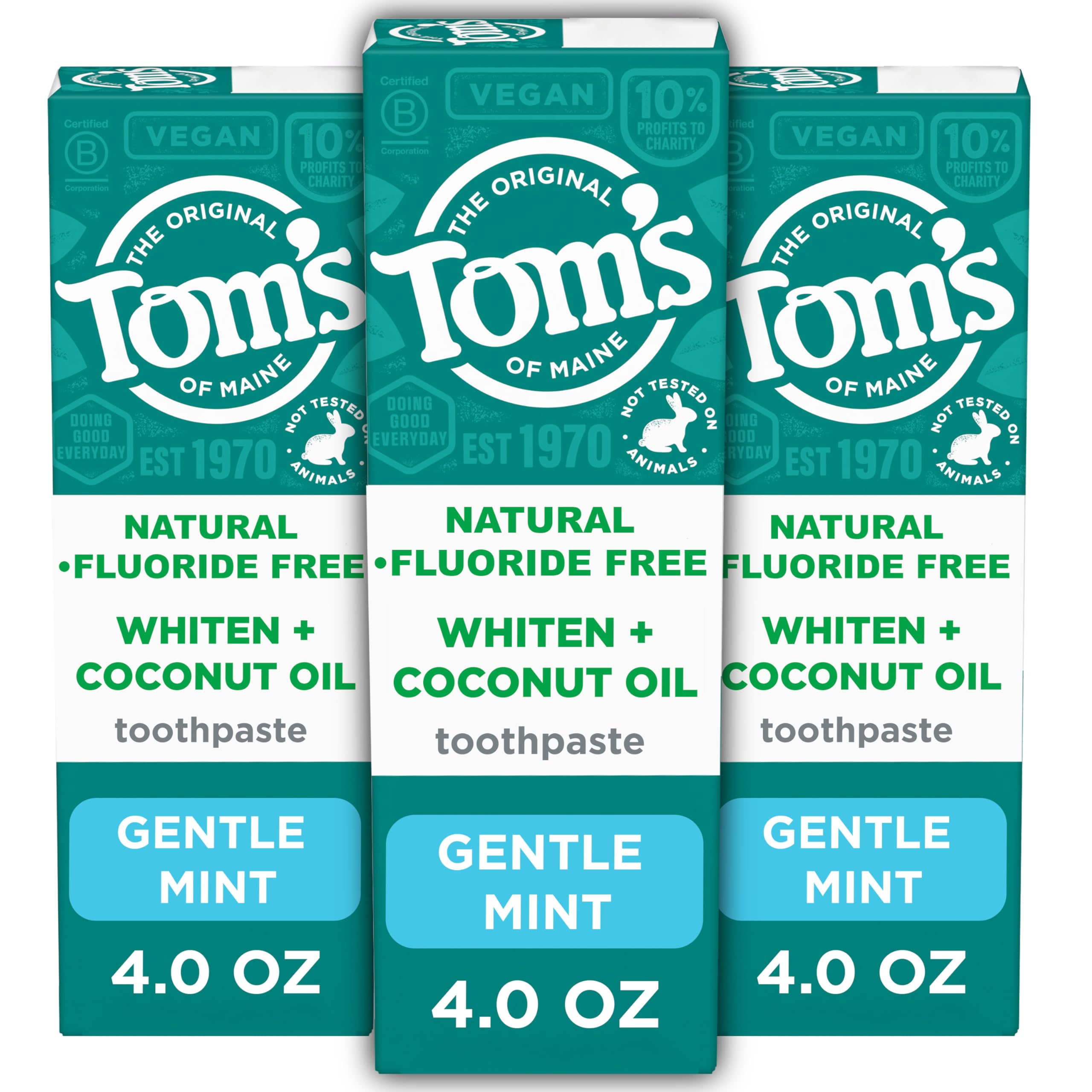 Toms of Maine Whiten Plus Coconut Oil Fluoride Free Toothpaste Natural Whitening Toothpaste with Plant-Based Cleansers Whitens Without