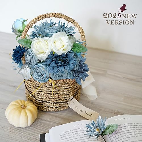 Miniatura 6 de AUSOGO Flores artificiales azules mezcla de seda flores falsas con tallo para bricolaje ramos de arco de boda baby shower centros de mesa fiesta