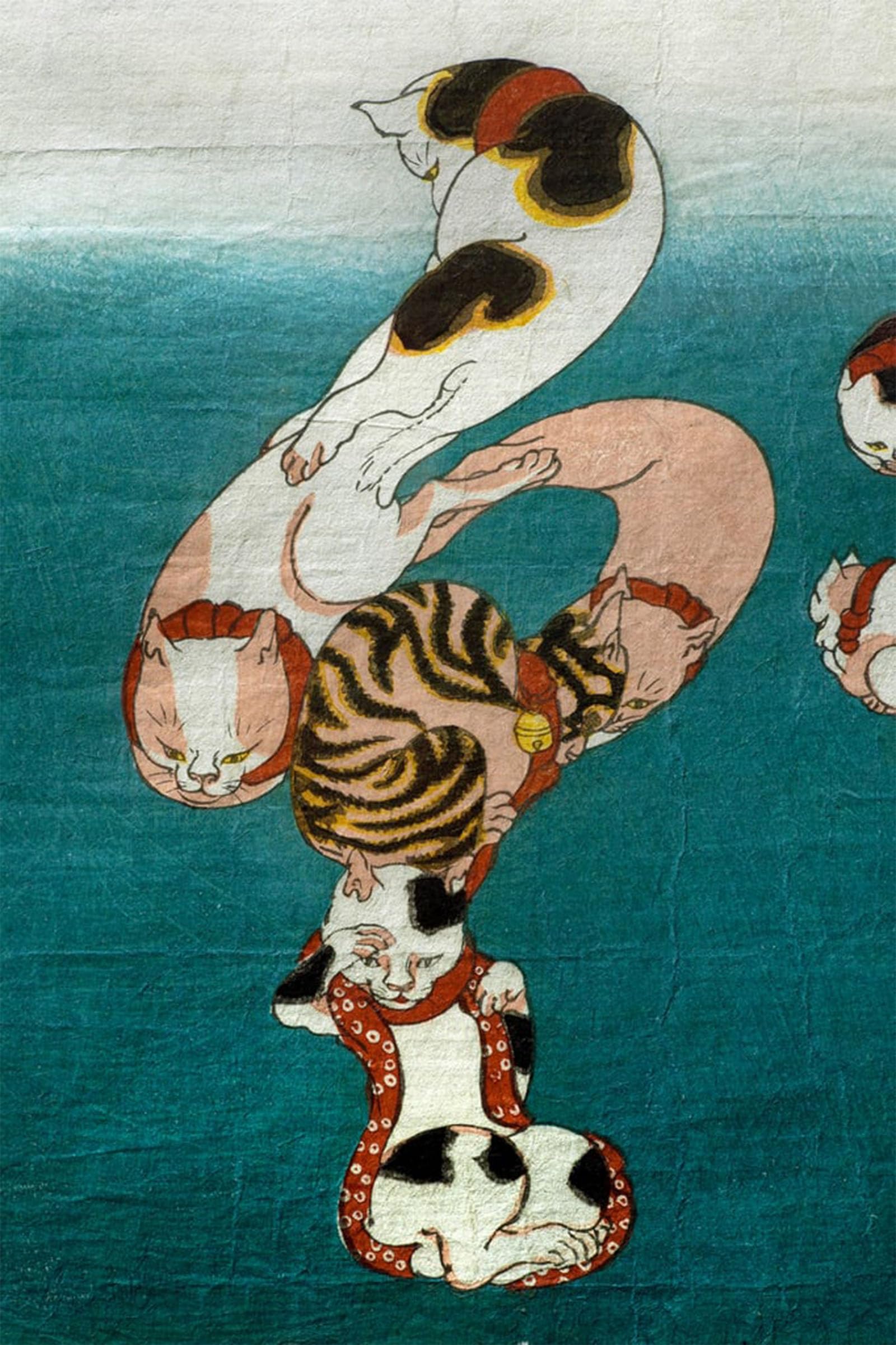 Serendipitp No Frame Vintage Picture Print On Canvas Wall Art Poster Baloon Fish Series Cats Forming Written Characters By Utagawa Kuniyoshi Artwork Print Poster For Wall Decor 60X90cm