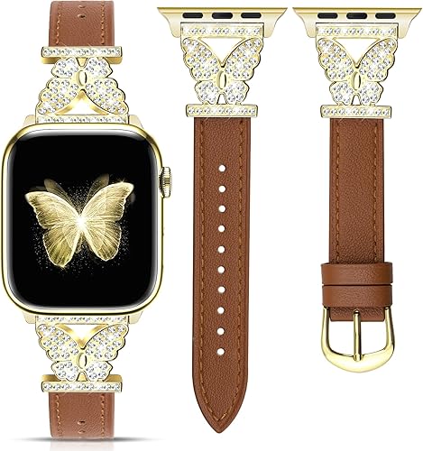 JR.DM Correas de reloj de cuero para mujer, compatibles con Apple Watch Band de 1.496 pulgadas, 1.575 pulgadas, 1.614 pulgadas, conector de mariposa