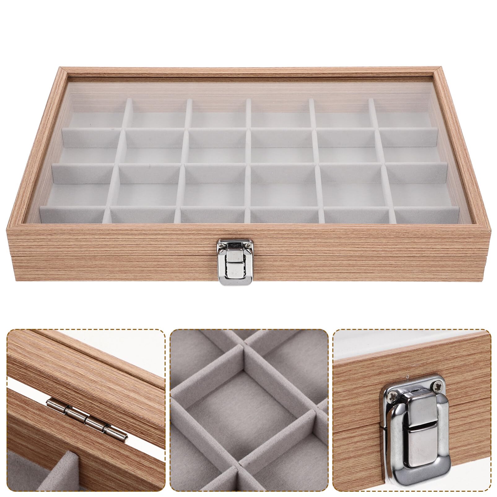 Amazon｜NUOLUX アクセサリーケース 木製 蓋付き 24区画 アクセサリー 