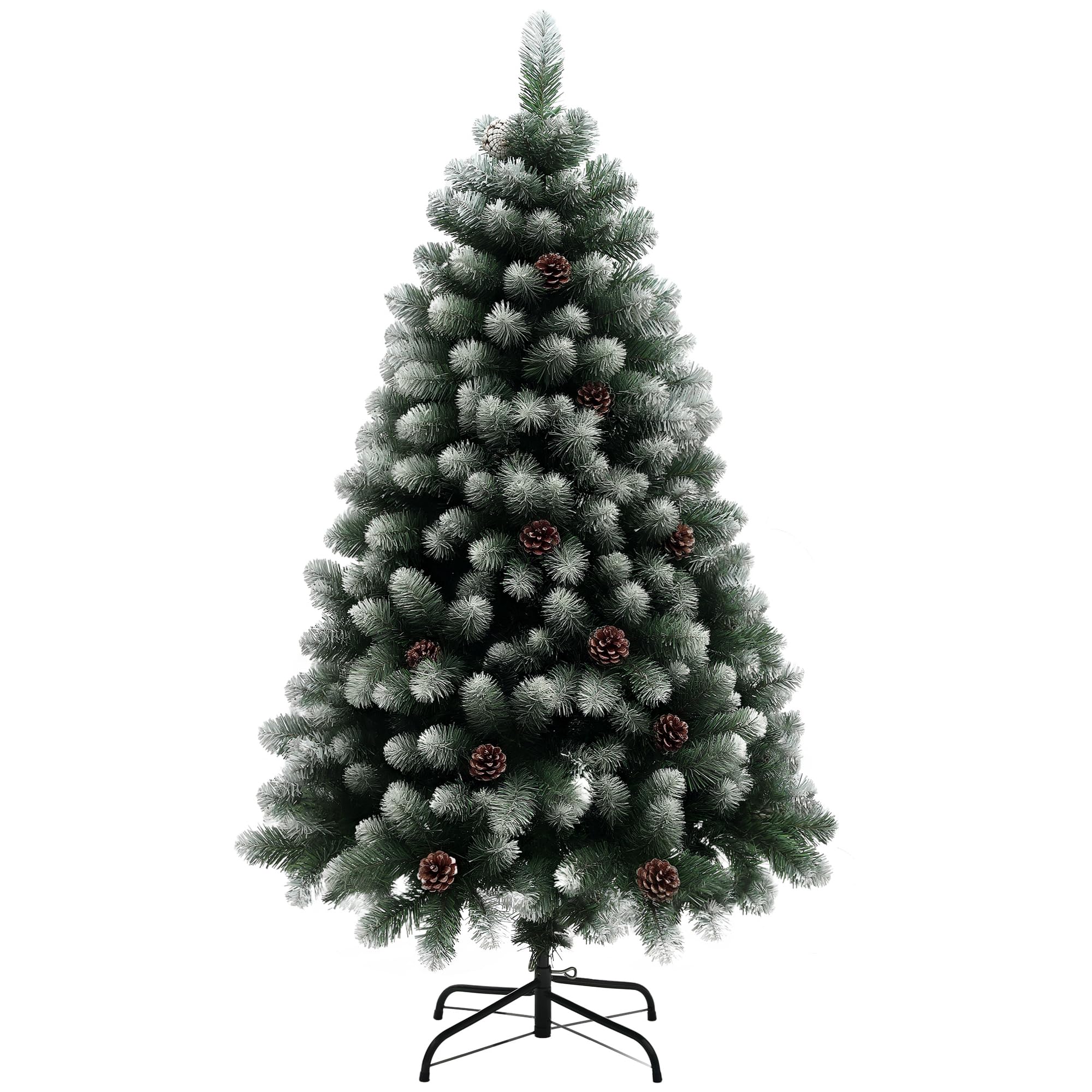Homcom Green 5Ft Artificial Pine Christmas Tree With 489 Branch Tips And Steel Base, Realistic Hinged Tree With Pinecones, Holiday Décor For Home Office,