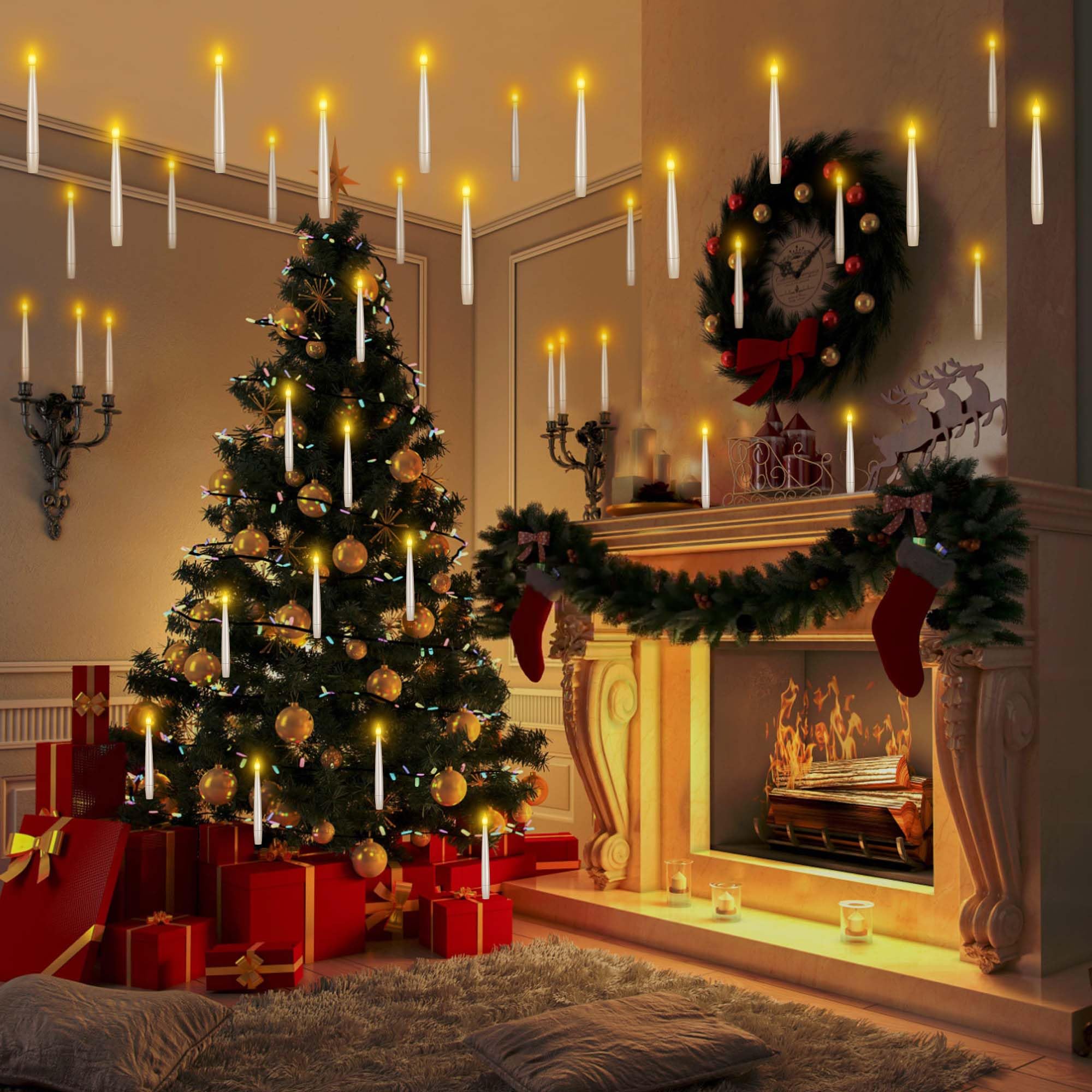 SinLaw Candela sospesa con telecomando a bacchetta magica, 12 Pezzi Candele Galleggianti, Calda Lampeggiante Candela, Candele LED Decorazione Natalizia, per Natale, matrimonio, Halloween