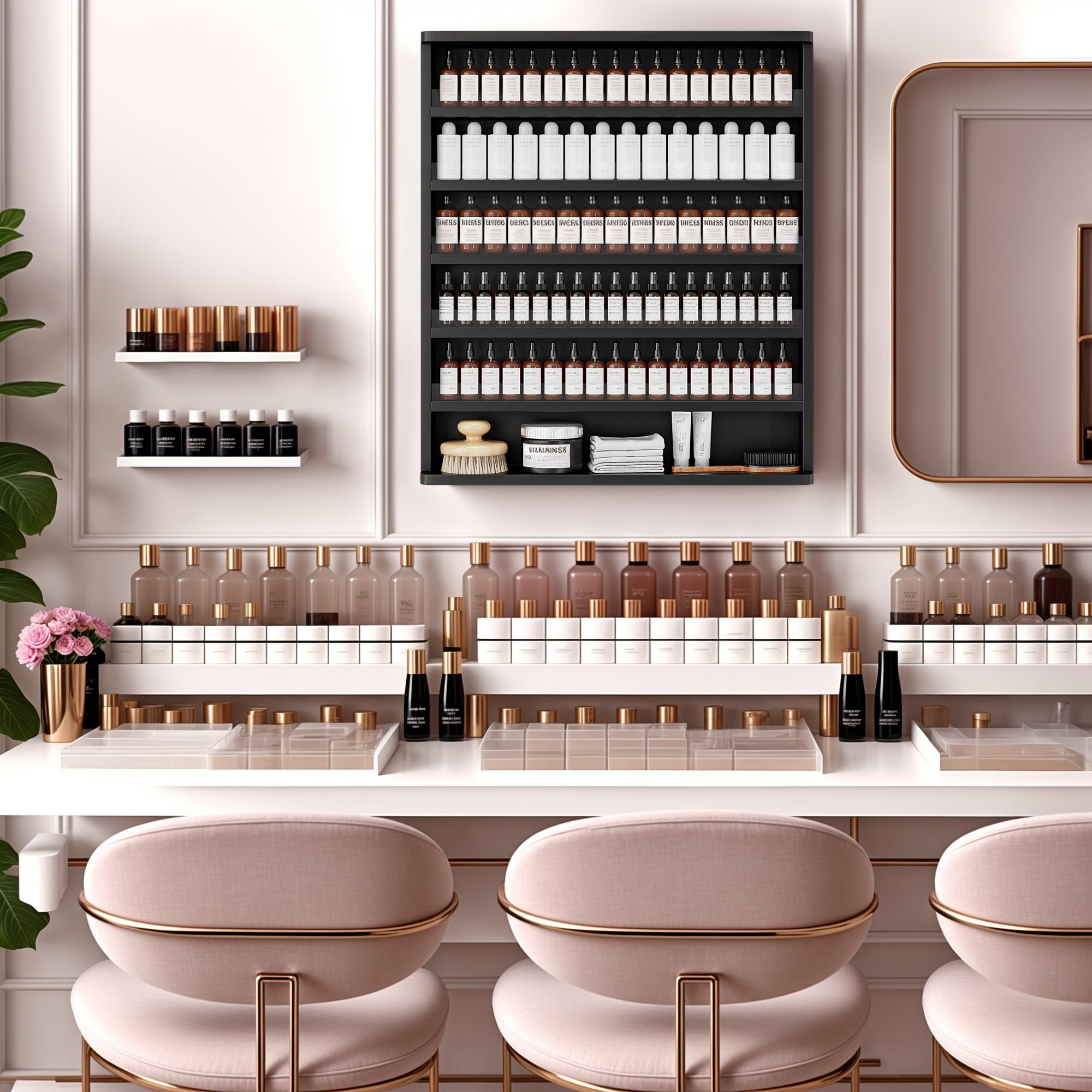 Nagellackregal Wandmontage mit 6 Ebenen, Stabiler Nagellack Organizer aus MDF & Acryl, Wandregal für bis zu 180 Flaschen, Platzsparende Aufbewahrung für Nagelstudio & Zuhause (Schwarz)