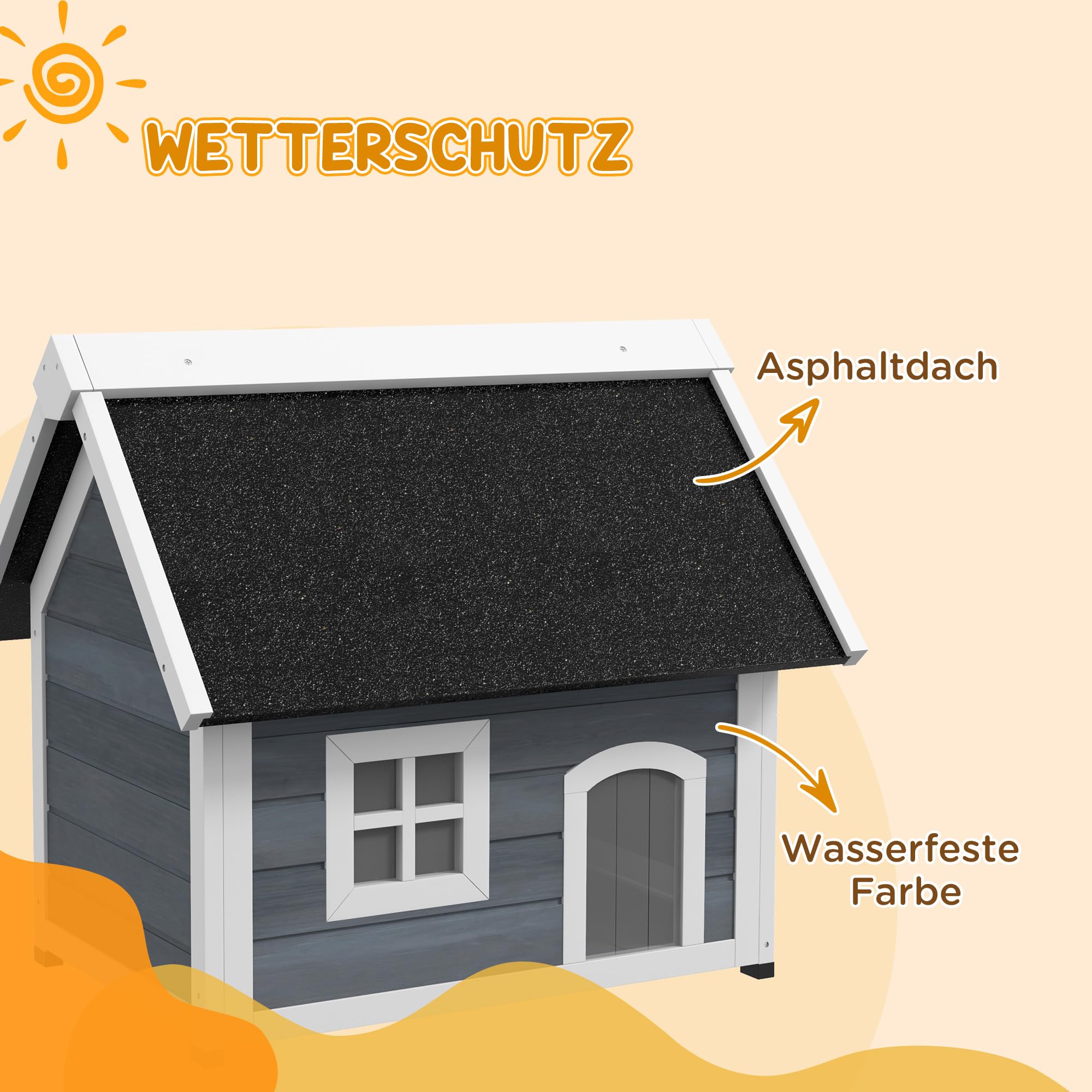 PawHut Buitenkattenhuis 2 Verdiepingen Met Balkon - Weerbestendig 64 X 87 X 76 Cm Grijs