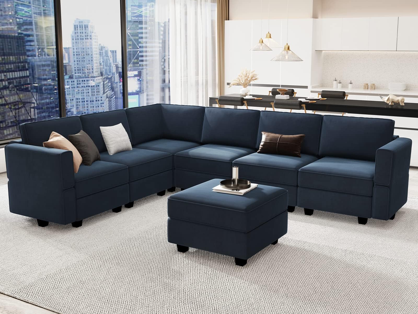 Belffin Modular Sectional Sofa Couch with Ottoman L Shape Corner Couch with Storage Modular Sofa with Chaise Velvet Blue…