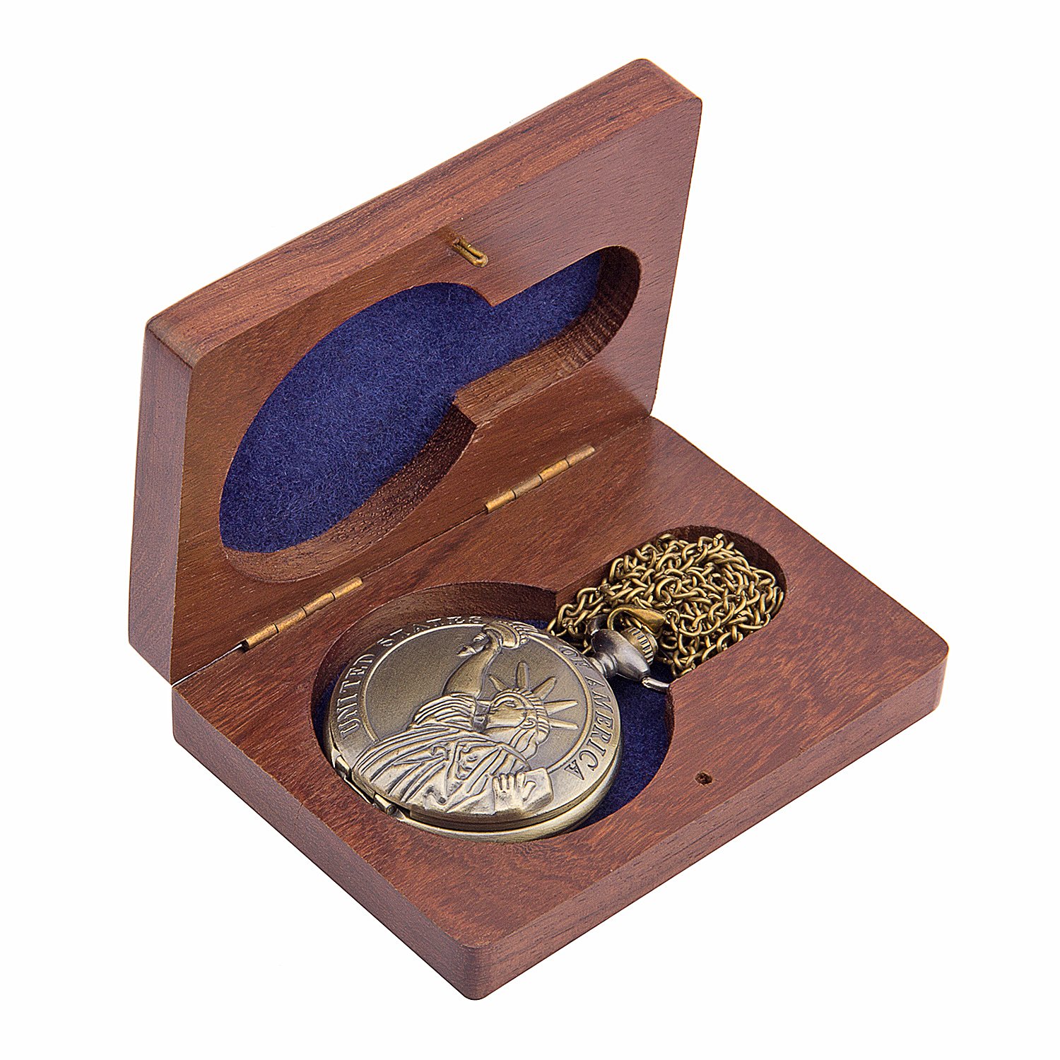 Kartique Full Hunter - Reloj de bolsillo con cadena en relieve, esfera de números romanos con caja de madera, marrón, Estilo vintage