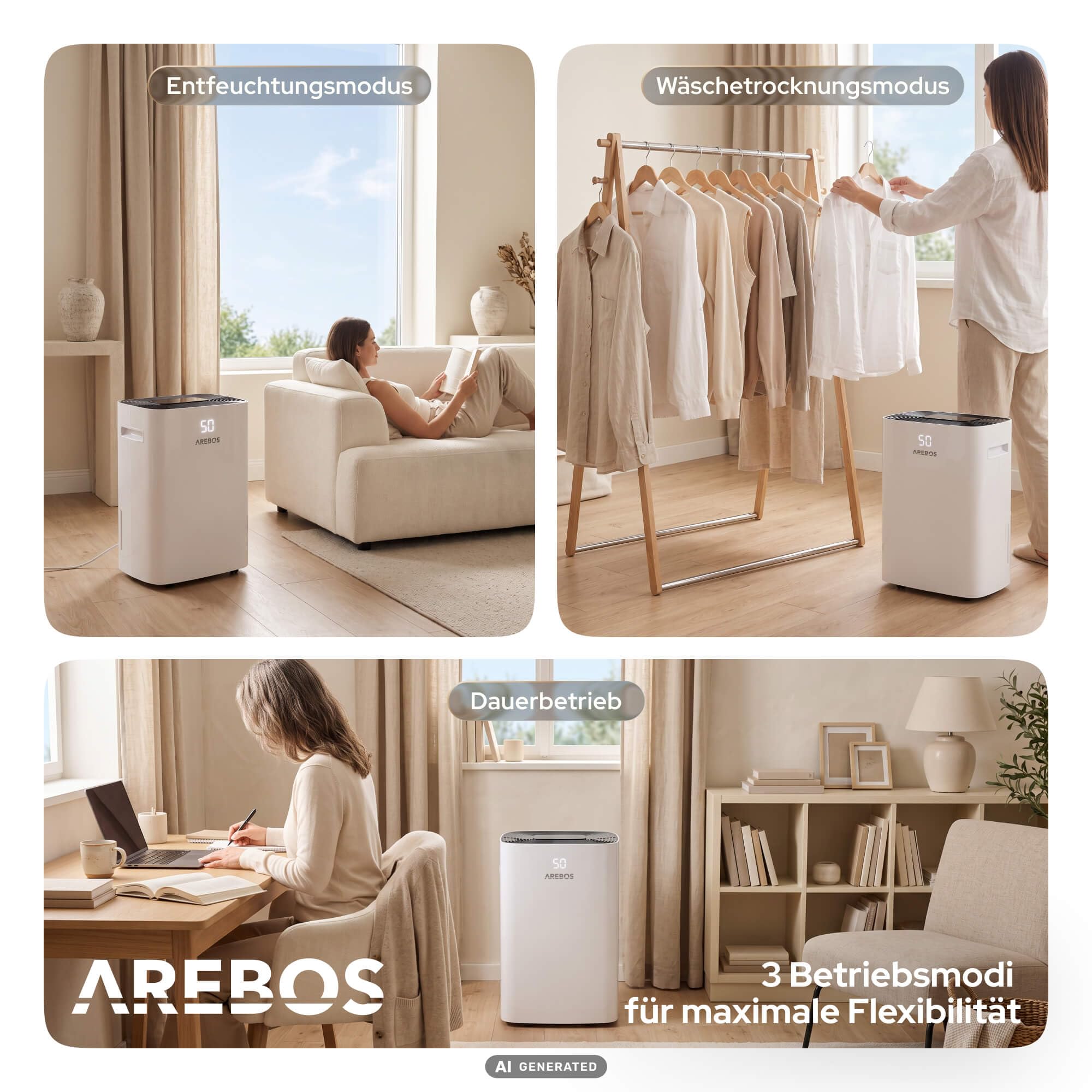 Arebos Luftentfeuchter elektrisch | 30 L/Tag, bis 37 m² | 4,2 L Tank | Weiß