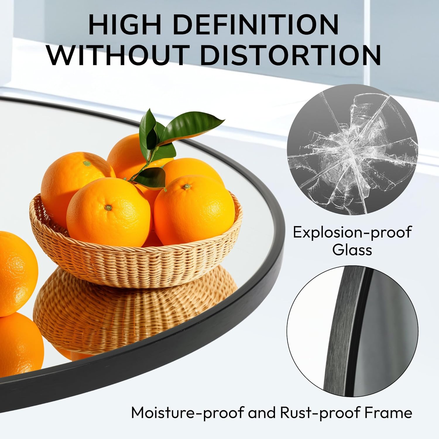 Hexago 30" Round Bathroom Mirror, Wall-Mounted Vanity Mirror with HD Glass, Shatterproof Safety Film, Aluminum Aluminum Alloy Frame, Waterproof & Rust-Resistant for athroom, Entryway, Bedroom, Vanity