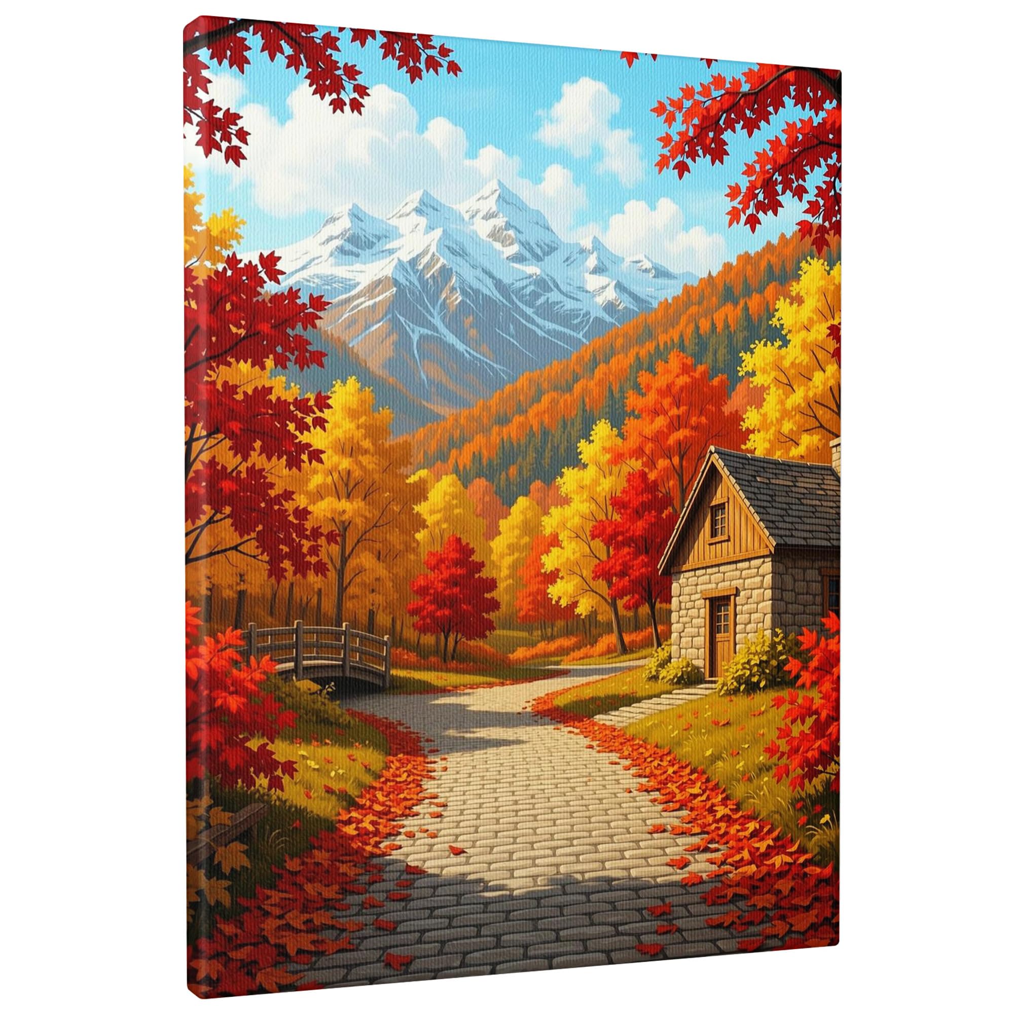 Lienzo decorativo de paisaje otoñal con acabado profesional envuelto en relieve de 16x20 7