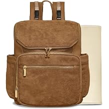 miss fong Diaper Bag Backpack - Large Diaper Bag Backpack Baby Backpack Suede Diaper Backpack with 14 Pockets, Panaleras Para Bebe with Waterproof Wet Pocket Luggage Sleeve for Mom Dad-Brown