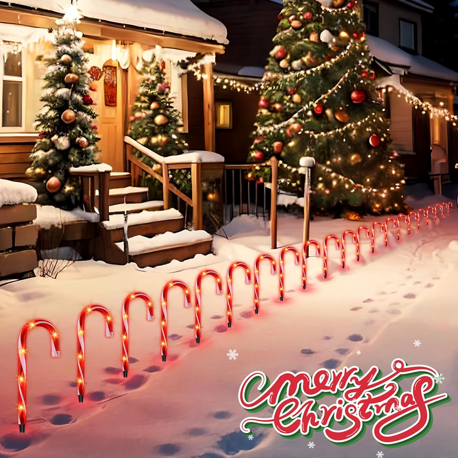 10" Christmas Candy Cane Lights (10PCS) for Landscape Decoration,Red & White Pathway Makers Lights (Include Stakes)