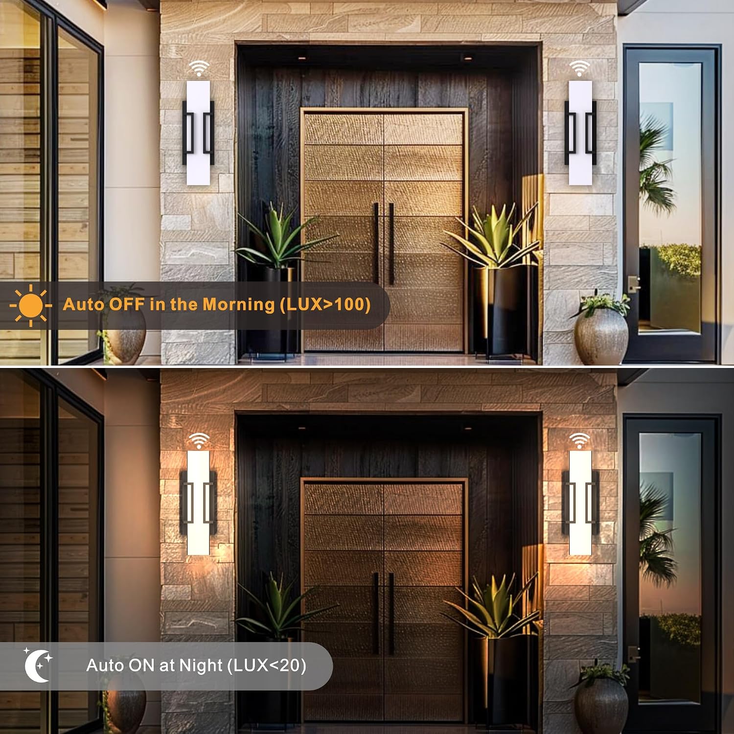 Hyunbae Dusk to Dawn Outdoor Lighting Fixtures, Photocell Sensor Modern Outdoor Wall Sconce, Dimmable LED Porch Light, IP65 Waterproof Outside Wall Lights for House Doorway Garage Entryway, 3000K