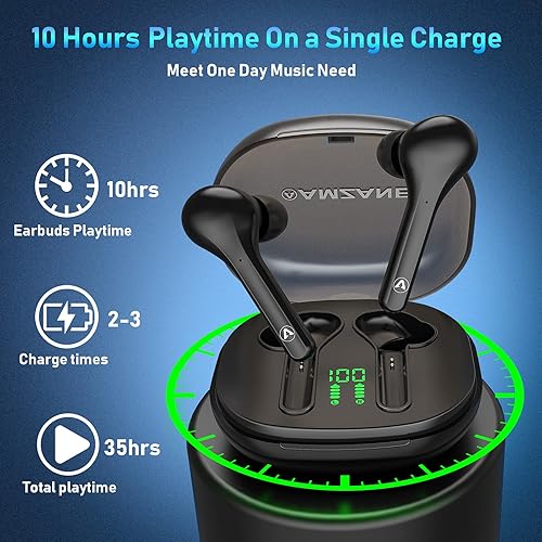 Miniatura 4 de Auriculares inalámbricos Bluetooth con estuche de carga inalámbrica y pantalla digital LED, Bluetooth 5.1 HD, sonido de graves con control táctil,