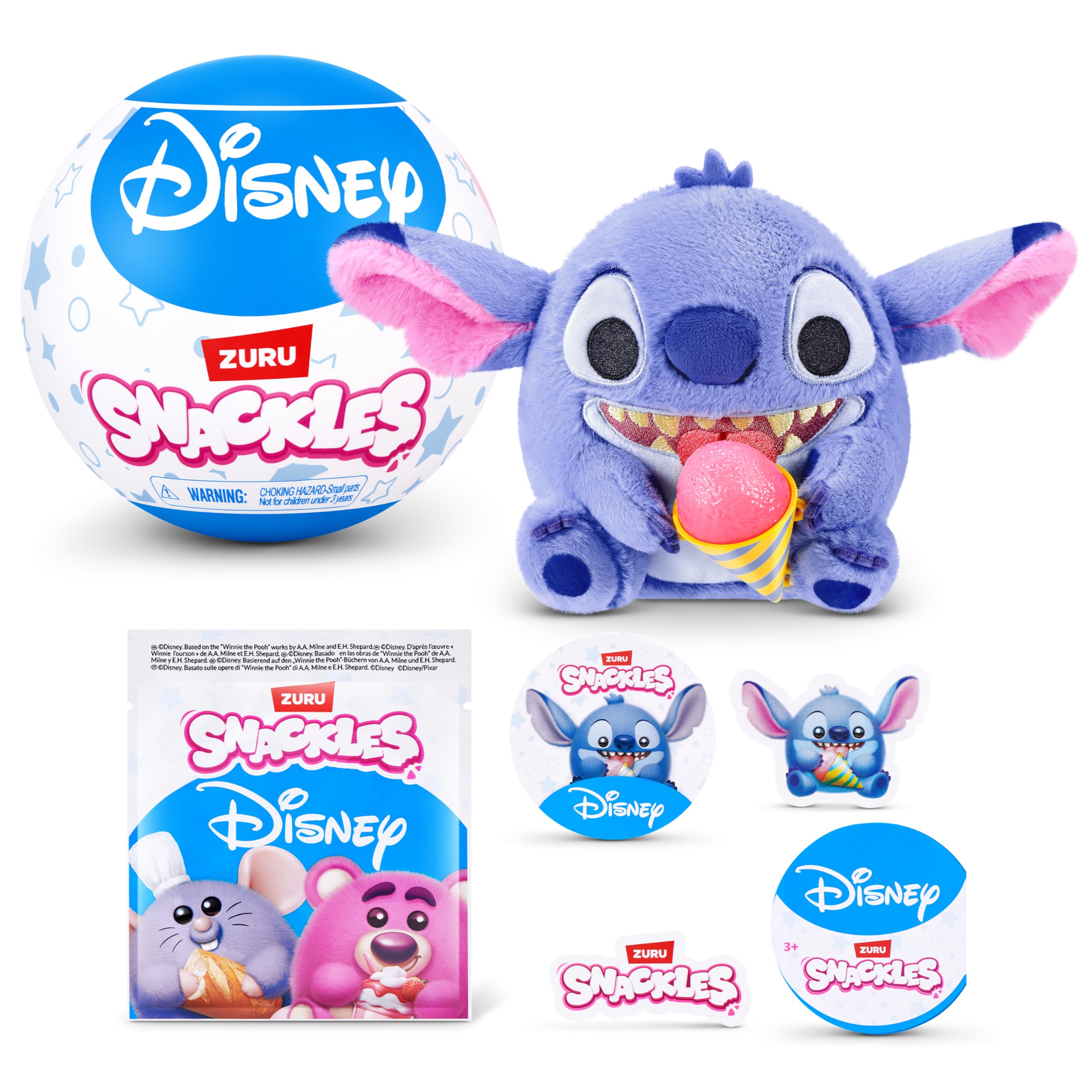 Snackles Disney 5-Inch Plush Toy by ZURU – Ultra-Soft Mini Stuffed Animal with Snack Accessory, Collectible Cuddly Plush for Kids, Tweens, and Disney Fans Ages 3+