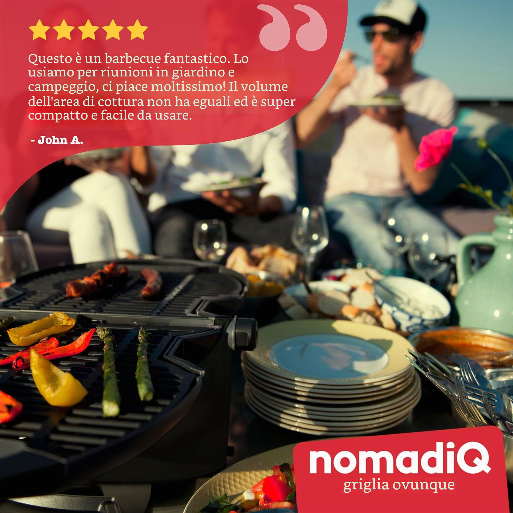 NOMADIQ Barbecue portatile a gas propano | Piccolo, mini, leggero barbecue da tavolo | Perfetto per campeggio, tailgating, cucina all'aperto, camper, barche, viaggi (griglia)