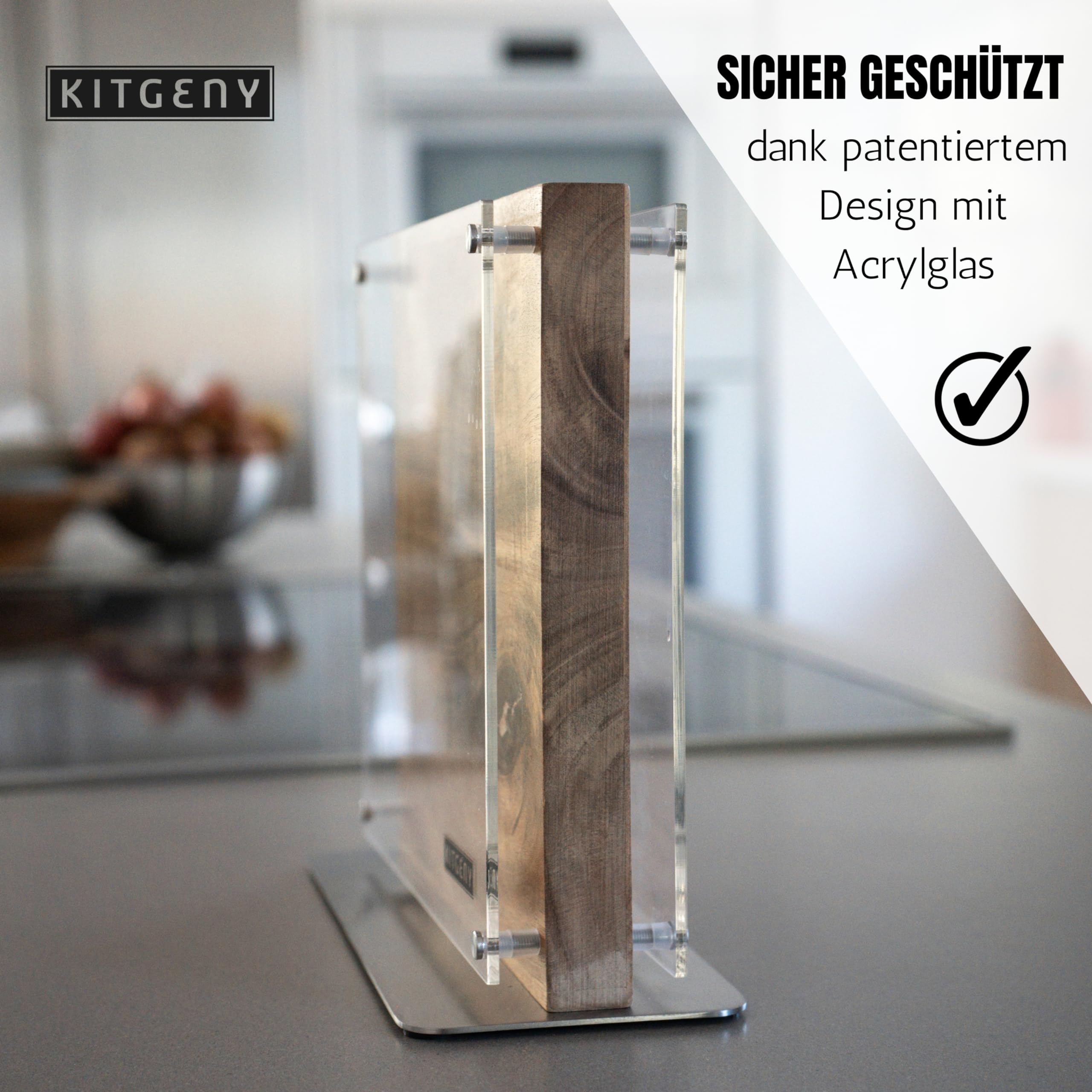 Soporte magnético para cuchillos de madera de acacia magnético – Soporte magnético para cuchillos con disco protector – negro y elegante bloque magnético por ambos lados (natural)