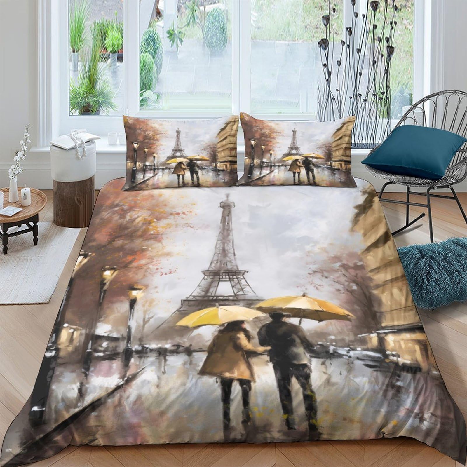Ctjqhvkz Style-10 3D Printed Paris Eiffel Tower Fitted Sheet Microfiber Romantic Rainy Night Bed Cover For Bedroom Guest Room Decor Single（135X200cm）