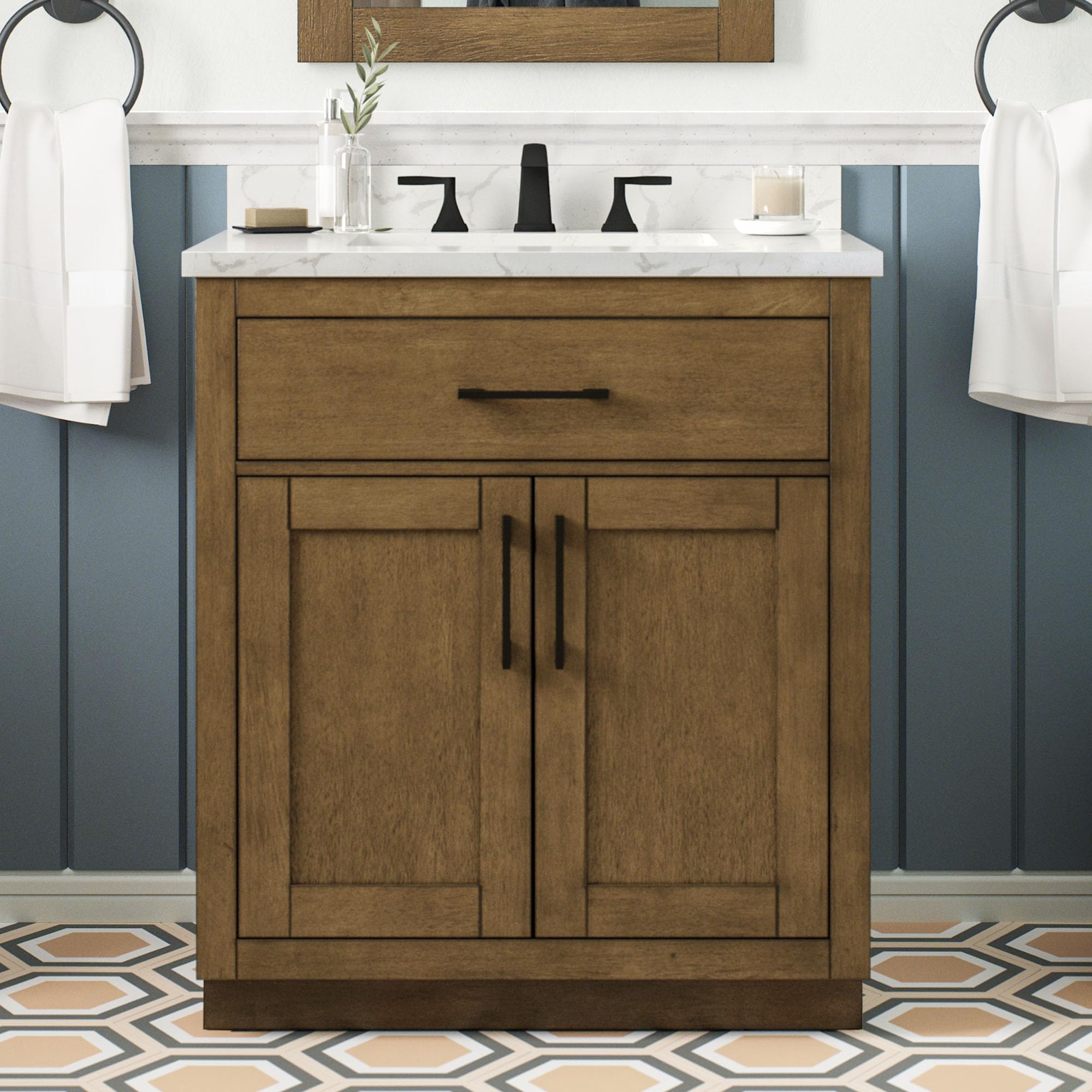 OVE Decors Athea 30" Almond Latte Bathroom Vanity, Matte Black Hardware