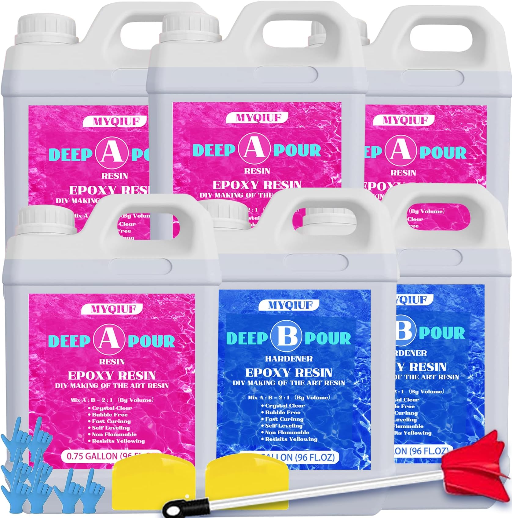 Deep Pour Epoxy Resin, 4.5 Gallon Epoxy Resin Kit Crystal Clear Not Yellowing High-Gloss No Bubble Self Leveling for DIY Molds Wood River Table Flower Preservation Top Mold Crafts Mix 2:1 Ratio