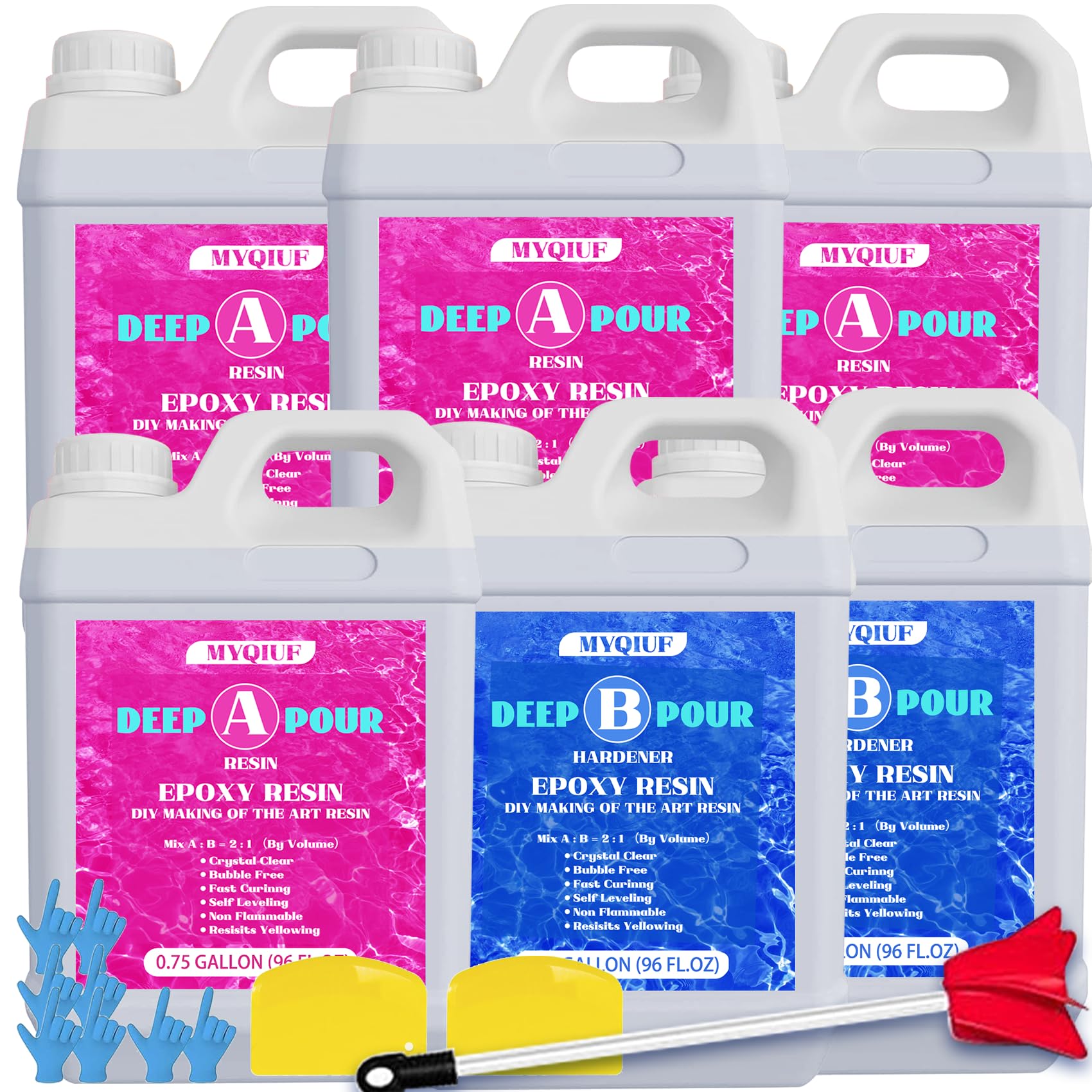 Deep Pour Epoxy Resin, 4.5 Gallon Epoxy Resin Kit Crystal Clear Not Yellowing High-Gloss No Bubble Self Leveling for DIY Molds Wood River Table Flower Preservation Top Mold Crafts Mix 2:1 Ratio