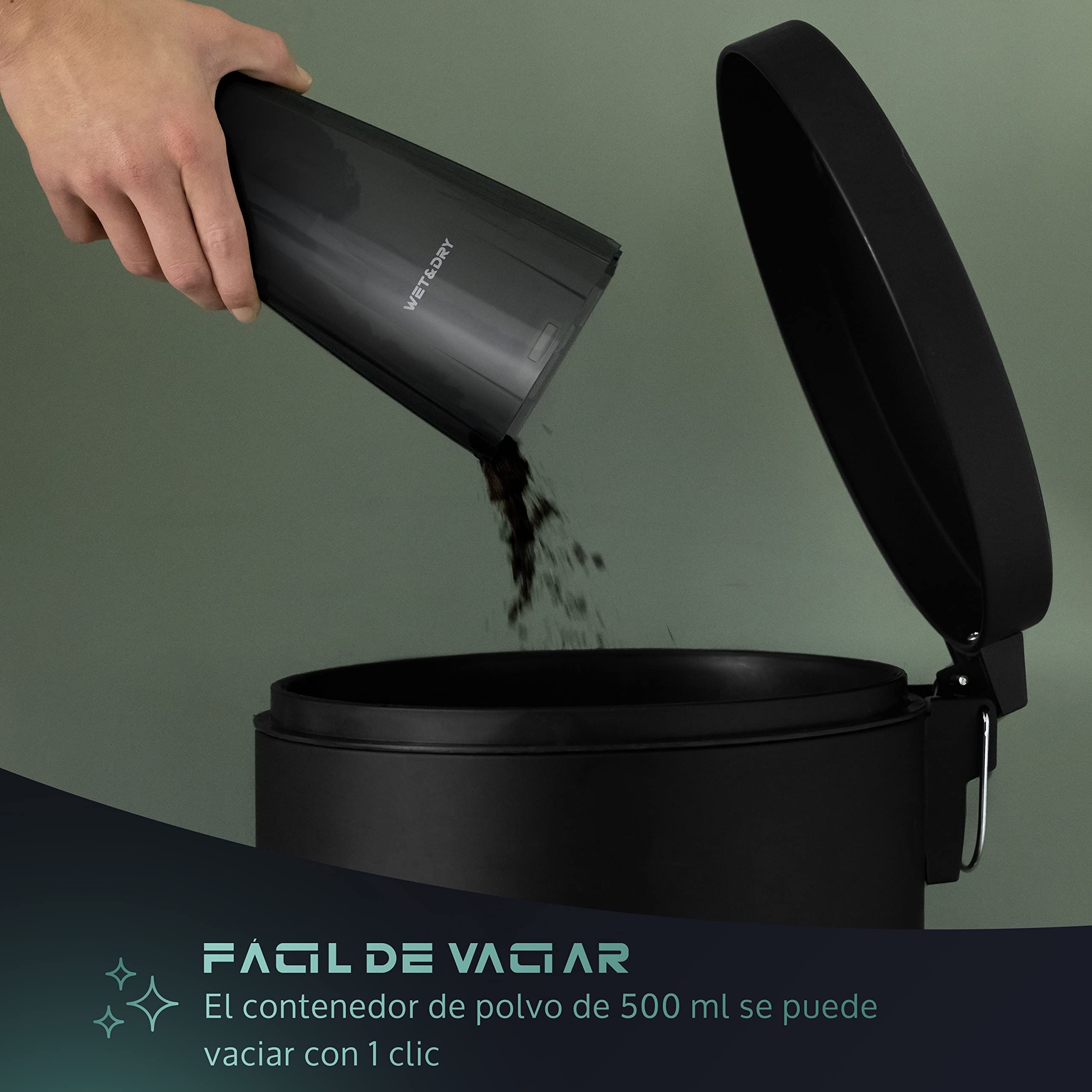 JAP S3 10000pA 22.2V Aspiradora de Mano - Pelos Mascotas - Sólidos y Líquidos - Aspirador de Coche - Inalámbrico y sin Bolsa - con 5 Accesorios - Negro