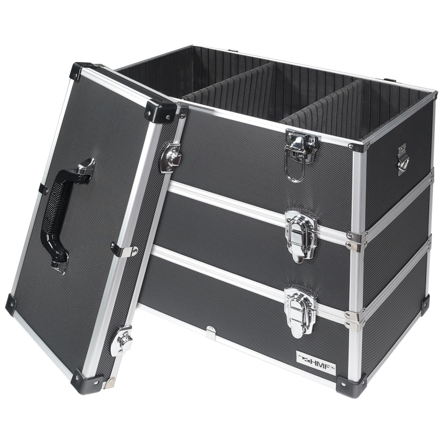 HMF 14660-02 Cassetta degli attrezzi vuota in alluminio, 3 ripiani, 44 x 45 x 24 cm, nero