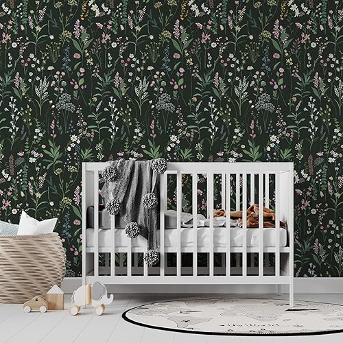 Miniatura 3 de Papel tapiz floral para despegar y pegar, diseño floral de granja, 472.44 x 17.32 pulgadas, papel tapiz de madera silvestre, papel tapiz