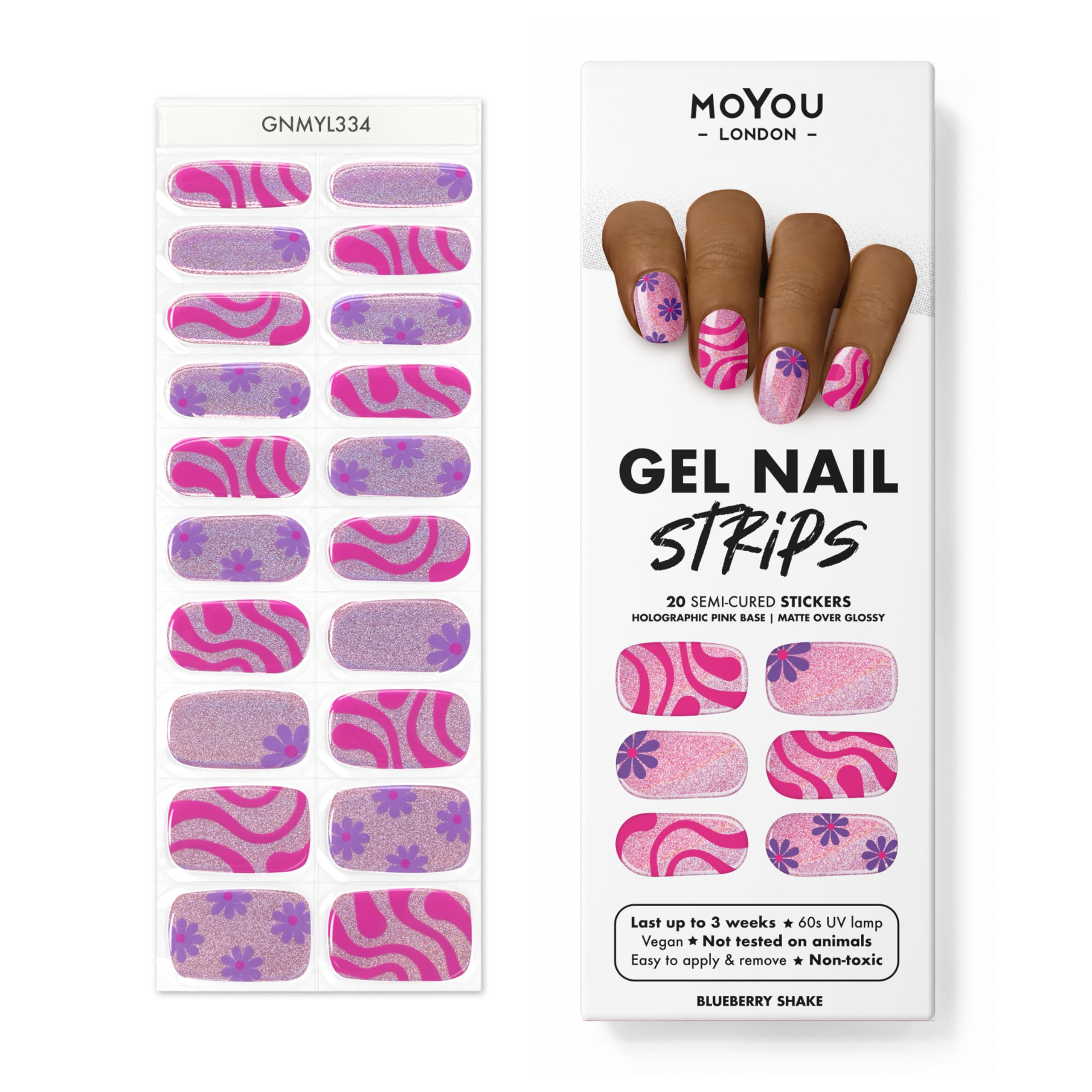 MOYOU LONDON Semi Cured Gel Nail Strips - 20 Pcs. Nail Wraps for Salon-Quality Manicure - Works with Any UV Nail Lamp - Easy to Apply, Trim, & Remove Gel Nail Stickers