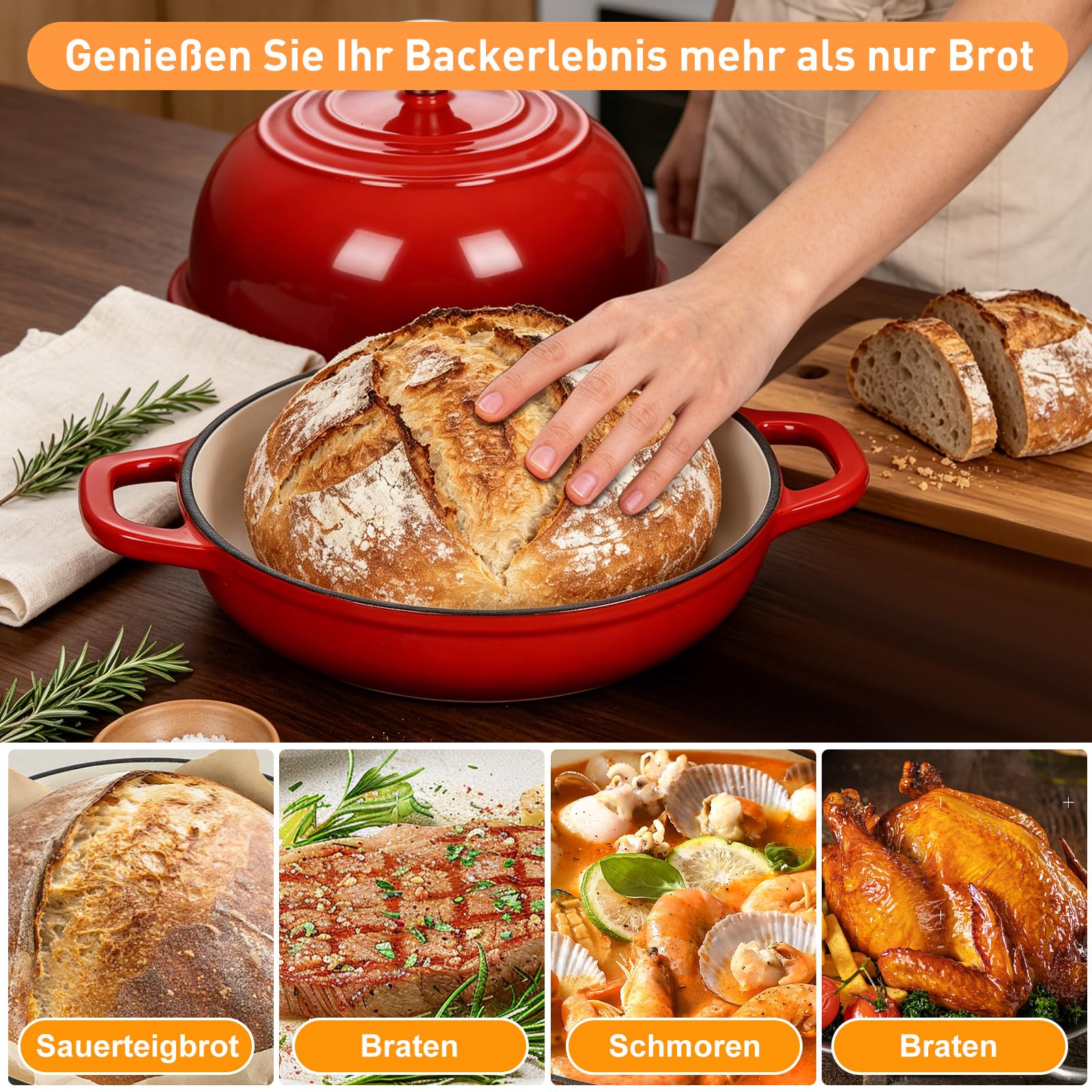 Gusseisen Topf Emaille Brot backen 4,7L Dutch Oven für Sauerteig Brot