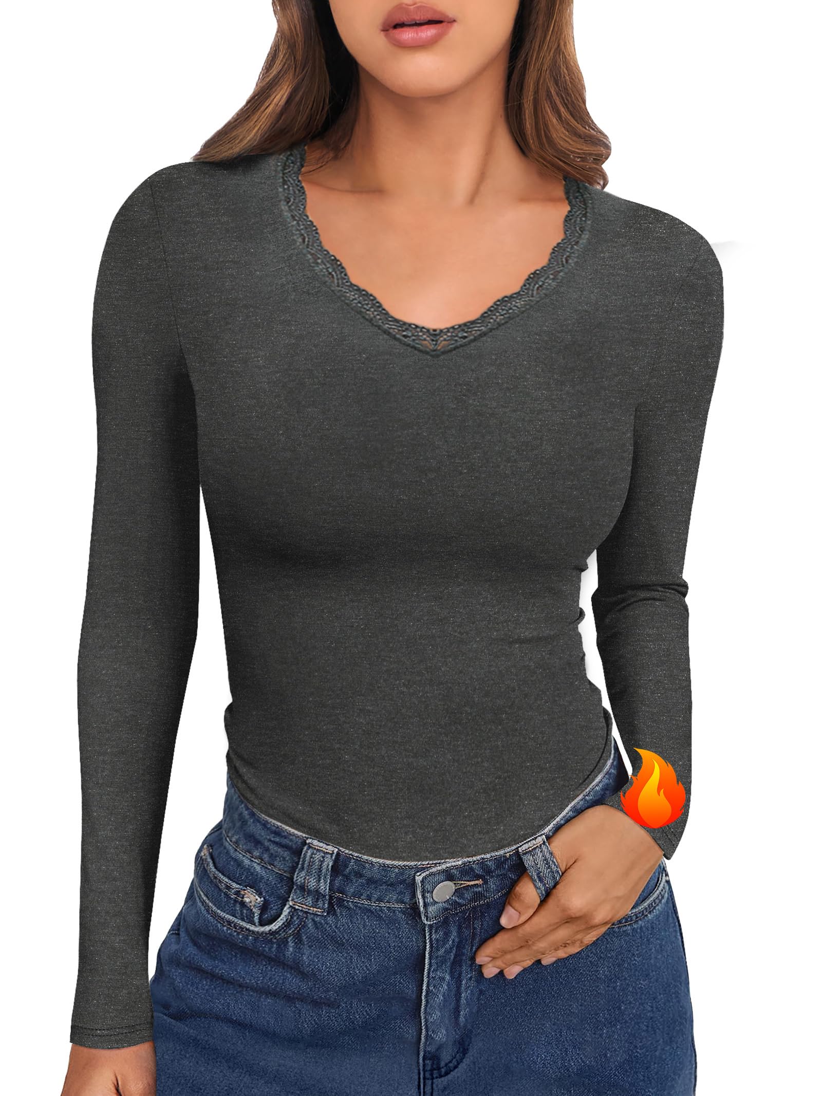 SERSARY Thermo Shirt Dames V Hals Thermische Ondershirts Dames Lange Mouw Longsleeve Henley shirt Women Thermo Ondergoed Thermoshirt Warm Onderhemd Dunne Trui Top Wintershirt,Zwart,S