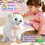 Walking Barking Singing Samoyed Puppy Toy, Repeats What You Say, Realistic Licking Tongue Wagging Tail Mechanical Dog with Touch or Voice Control, Interactive Music Dancing Plush Pet for Kids