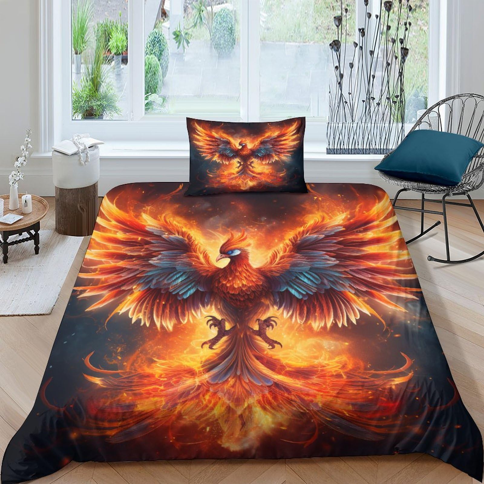 Housse de couette imprimé phoenix microfibre super douce et respirante 3 pièces