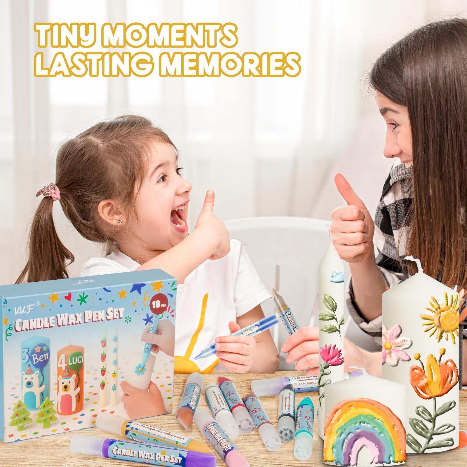 VVF Candle Paint Set, 18-Color Candle Wax Pens (3 Metallics) with Sponge & Sticker Stencils, Great for Candle Making, DIY Crafts, Holiday Gifts & Kids Painting((10ml*18)