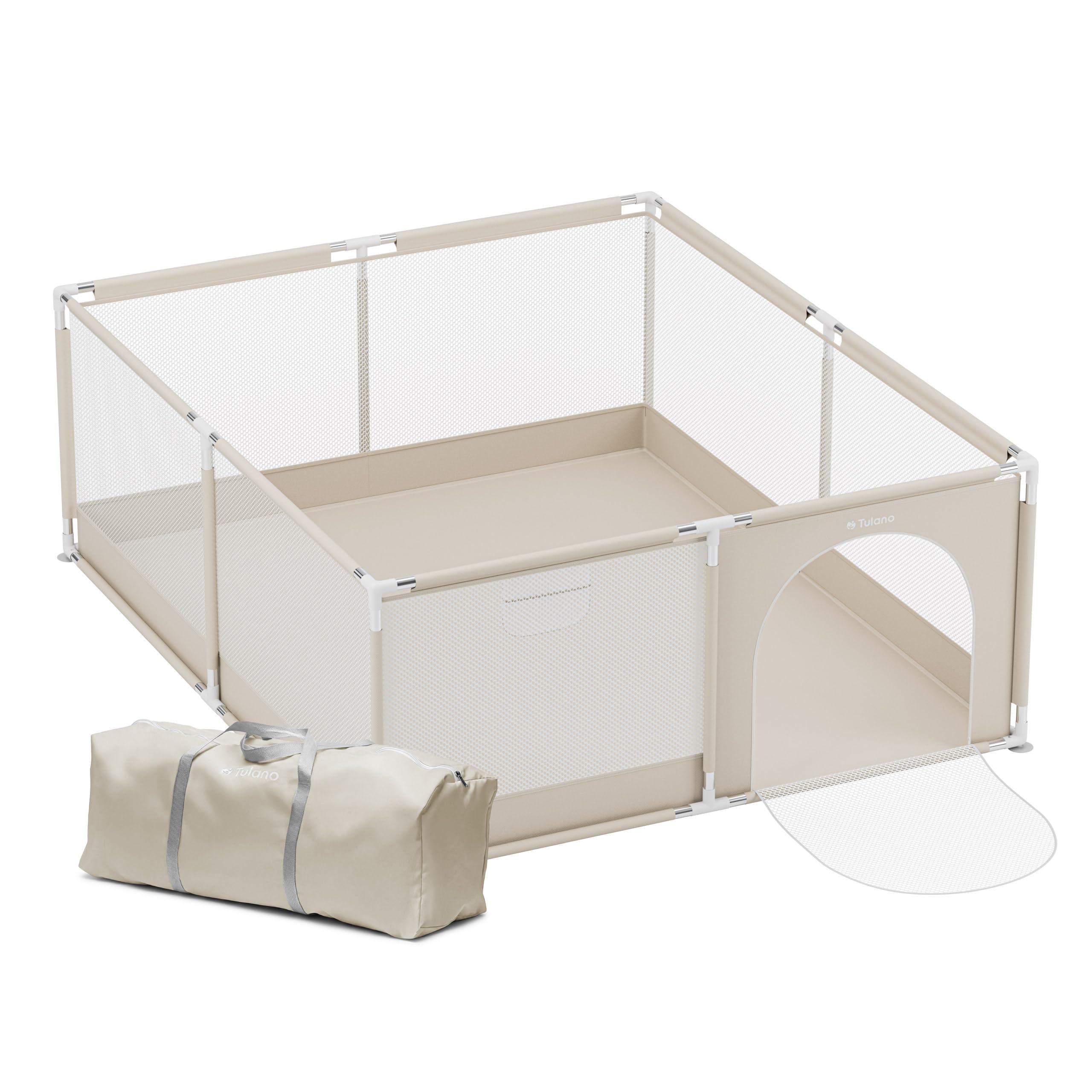 Tulano Cozy XXL Laufgitter & -Ställe für Babys - Faltbarer Baby Laufstall mit weicher Bodenmatte - Spielmatte für Zuhause - Leicht zu reinigen - Reisebett Alternative - 150x180 - Beige