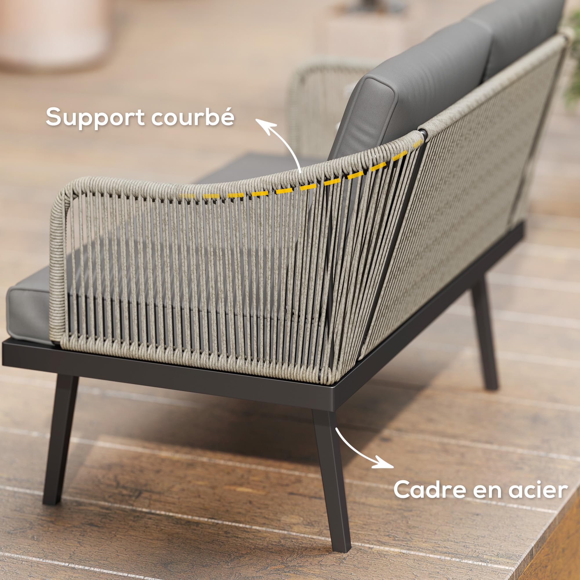Outsunny Canapé de Jardin 2 Places avec Coussins en résine tressée, canapé d'extérieur avec accoudoirs, Cadre en Acier pour Jardin, Gris foncé