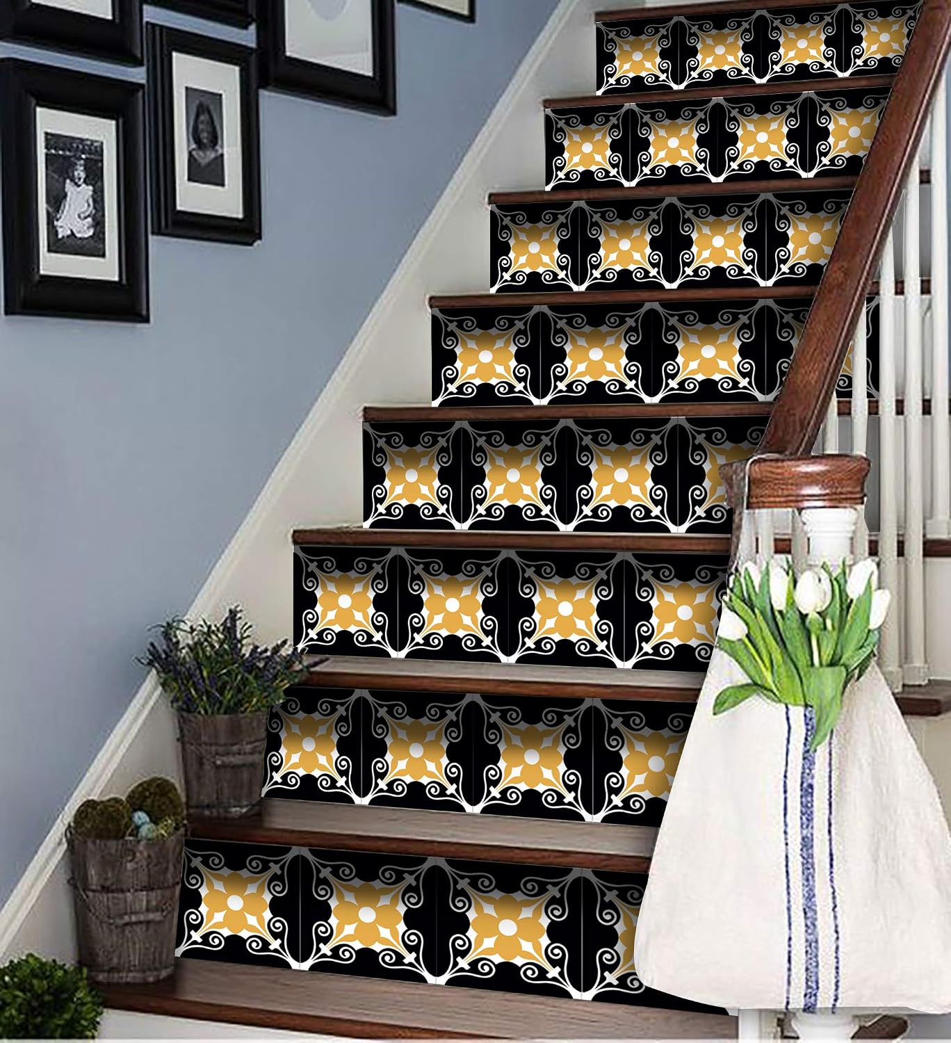 Bathroom Décor Tiles by Mi Alma 24-Piece Talavera Tile Stickers Peel and Stick Easy Application – Decor Design – Ideal for Bathroom, Kitchen Wall Tile Decals backsplash (4x4 Inch, Black)