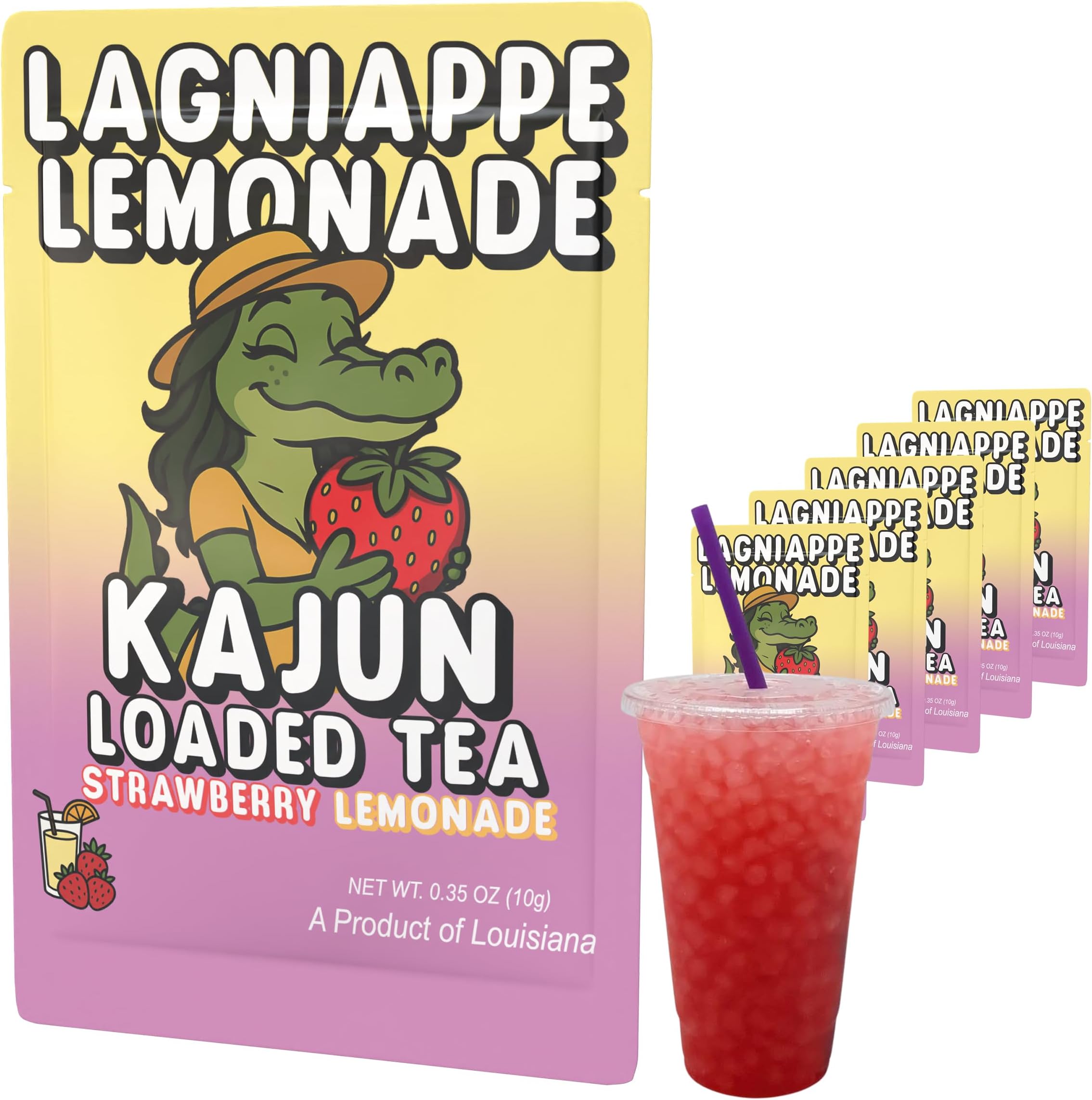 Lagniappe Lemonade | Strawberry & Lemonade Flavor | Sugar Free Energy Tea Powder | 250mg Green Tea Caffeine | Zero Calories | Keto Friendly