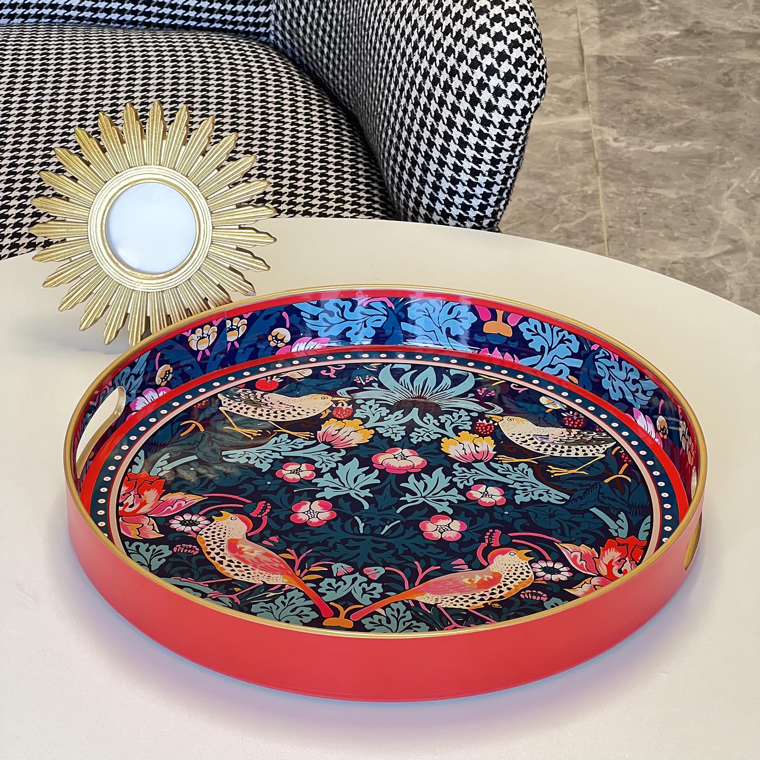 Zosenley Marmoriertes Tablett Mit Griffen – Rechteck, 40x26 Cm, Kunststoff, Blau/Gold (Für Bad, Küche, Deko)