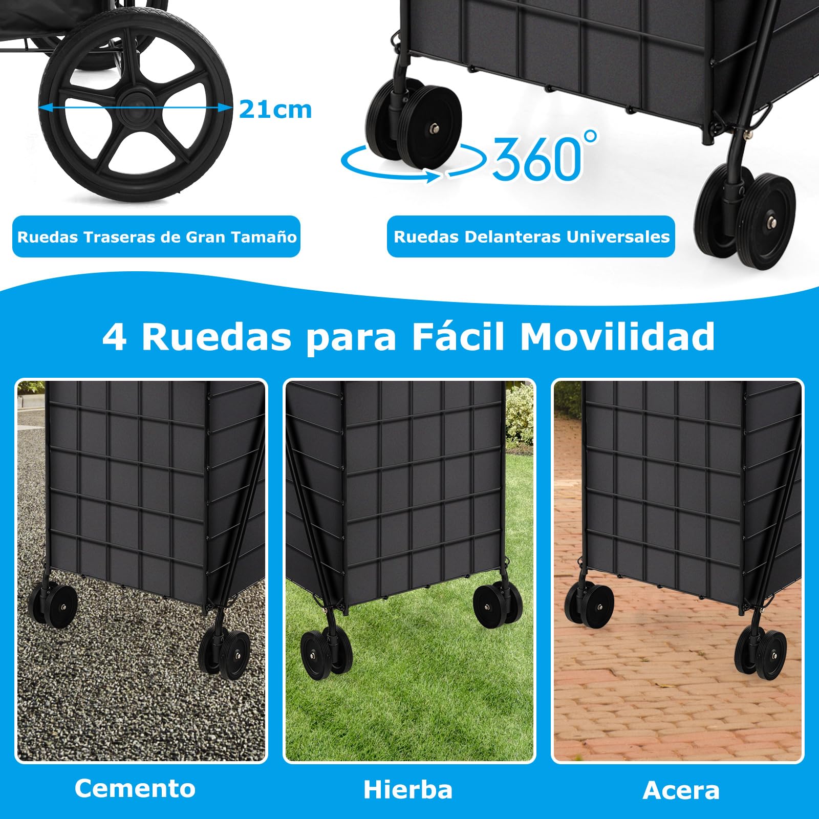 COSTWAYCarro Plegable con 2 Cestas, Compra 4 Cuedas, Forro Oxford Impermeable, 120 L, Metal, Asa Antideslizante, Soporta hasta 40 kg para Supermercado