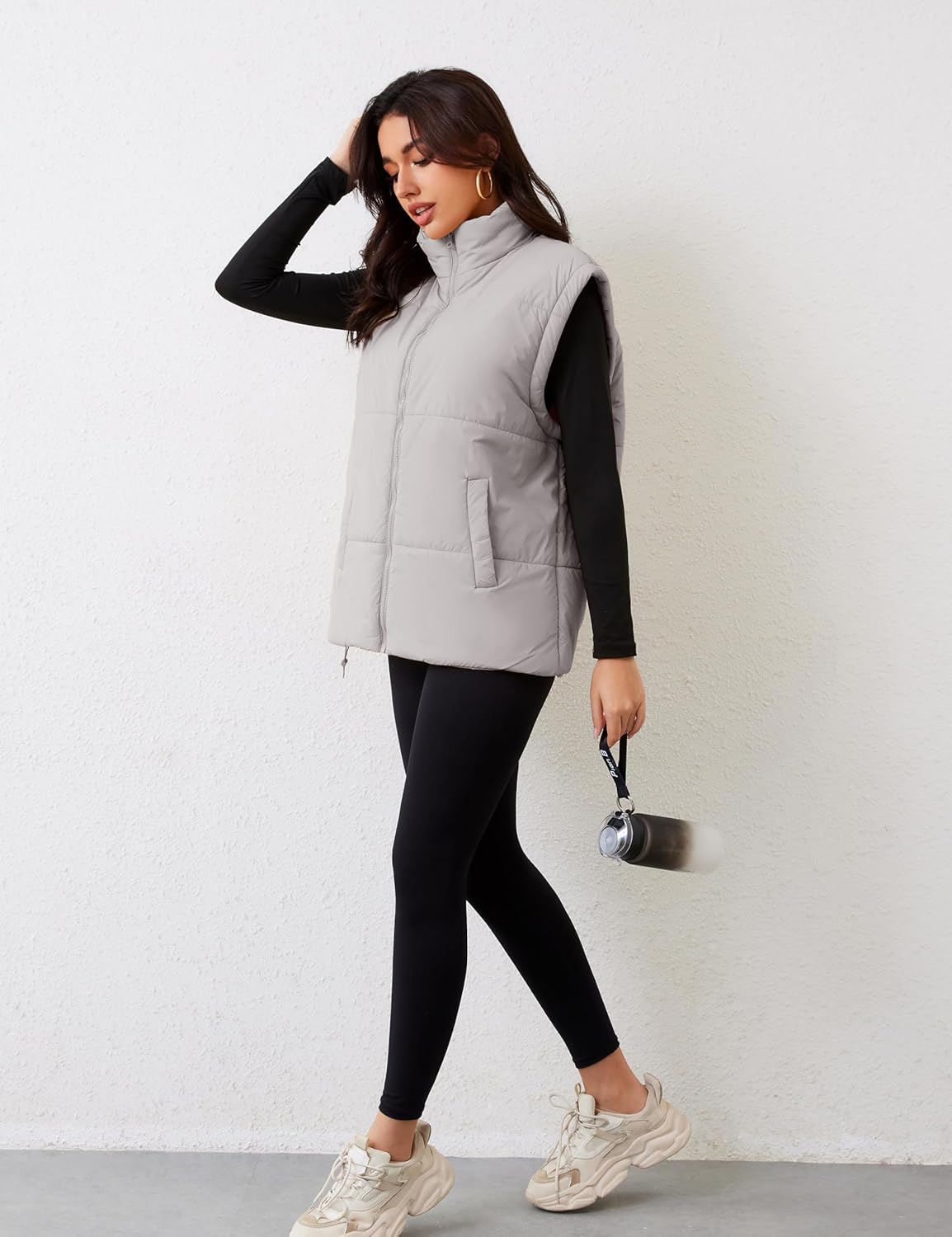 APAFES Women Winter Oversized Puffer Vest Quilted Lightweight Stand Collar Sleeveless Padded Puffy Jackets Coat with Pockets - Image 6