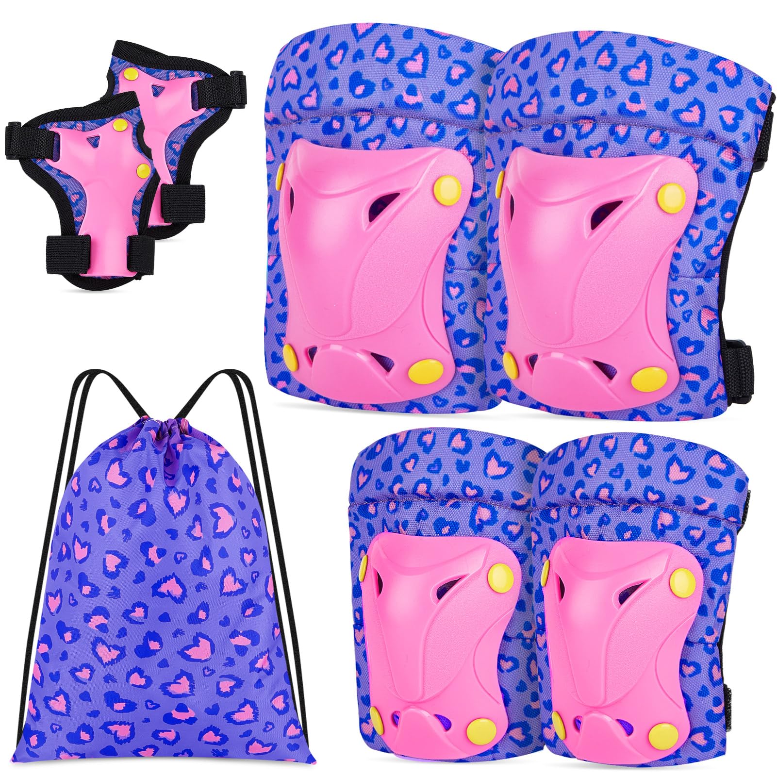 Unicorn Castle Rodilleras y Coderas de Unicornio para niños y niñas Juego de Equipo de protección Ajustable 6 en 1 con Bolsa de cordón 3-8 años
