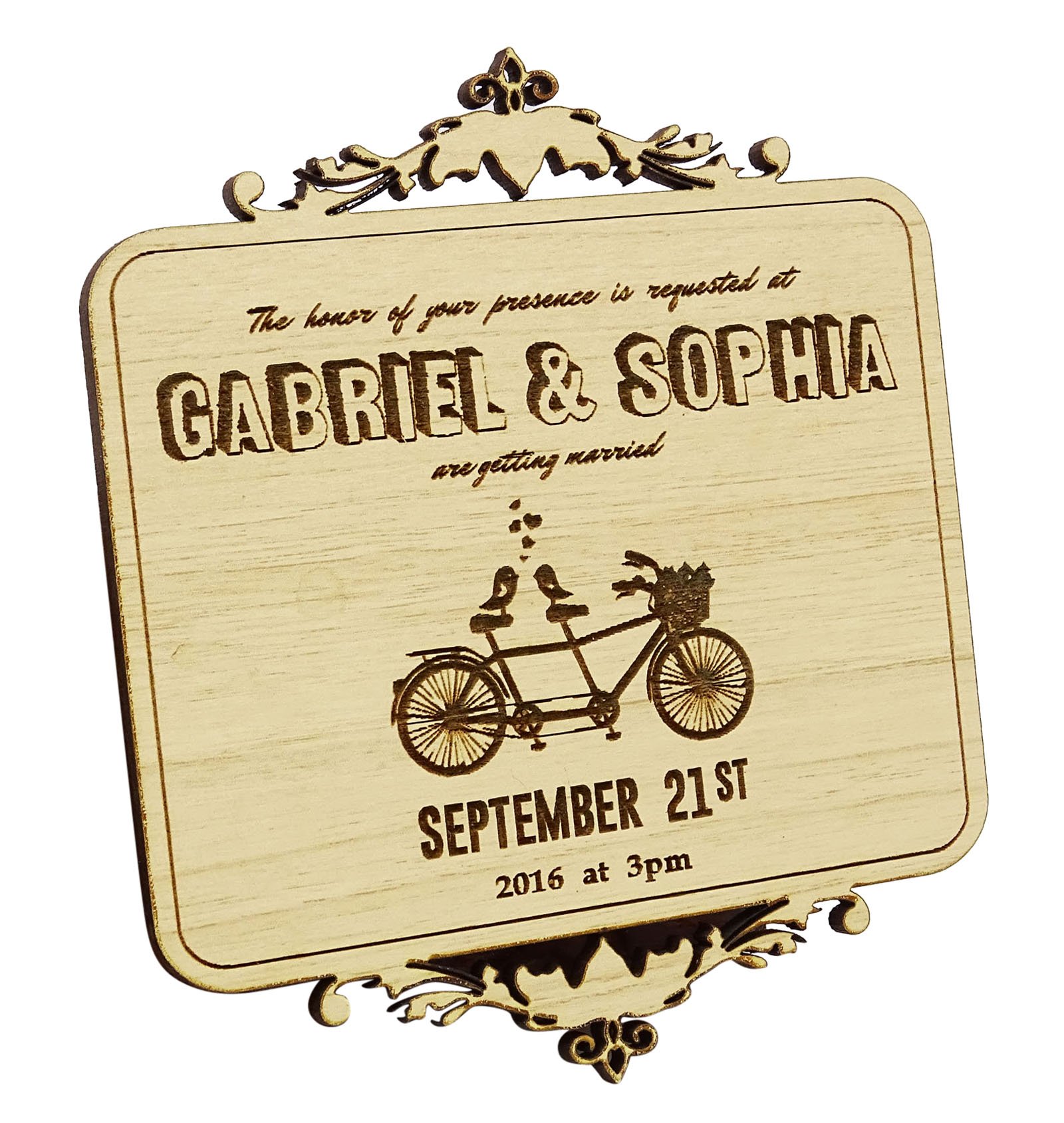 Aimant en bois gravé personnalisé pour souvenir de mariage rustique