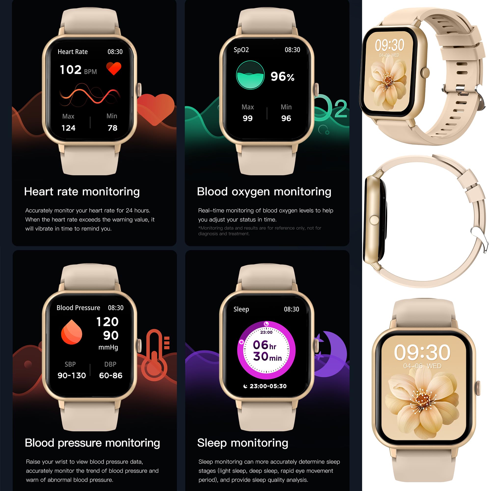 Smartwatch Damen mit Telefonfunktion, 1,83" Touchscreen IP68 Wasserdicht, 123 Sportmodi Aktivitätstracker, Herzfrequenz, Fitnessuhr für iOS Android (Gold)