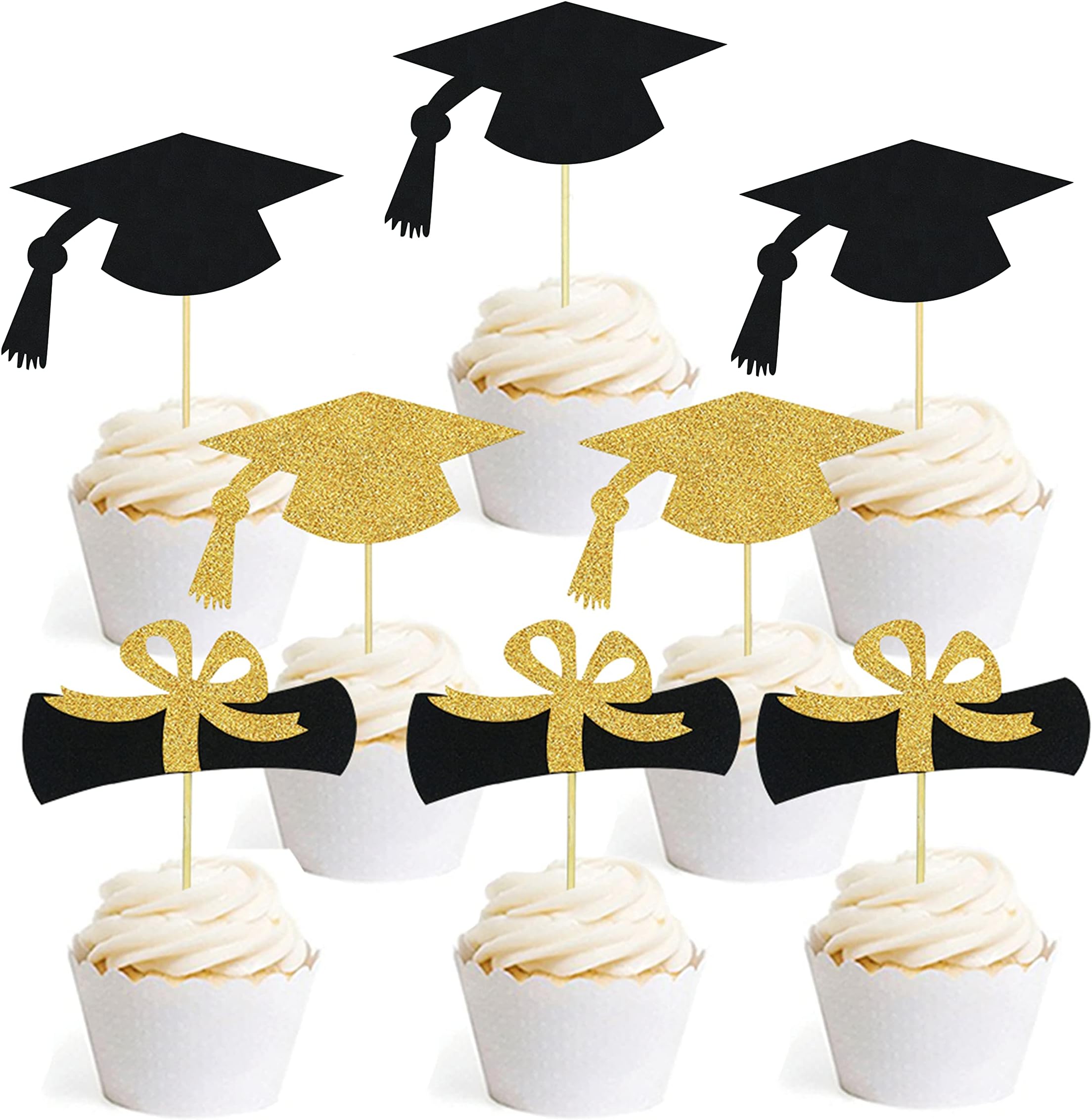 DIY Graduation Cupcake Toppers For Graduation Party Mini Cake Decorations Diploma class of Grad Cap Set 48 Pieces