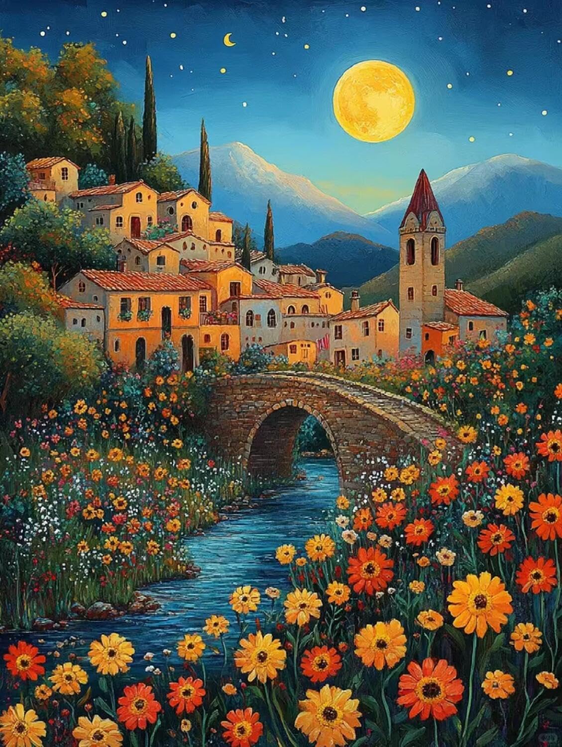 Rqwybcaxn Bead Embroidery Kits Starry Sky and Town 40x50cm